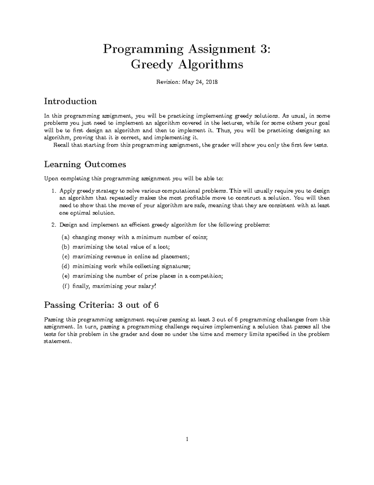 Week3 greedy algorithms - Programming Assignment 3: Greedy Algorithms ...