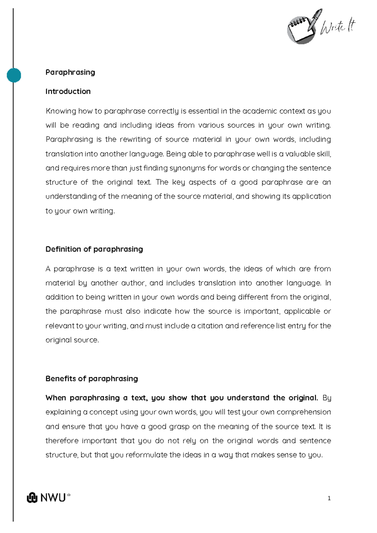Understanding Paraphrasing: Essential Skills for Academic Writing - Studocu