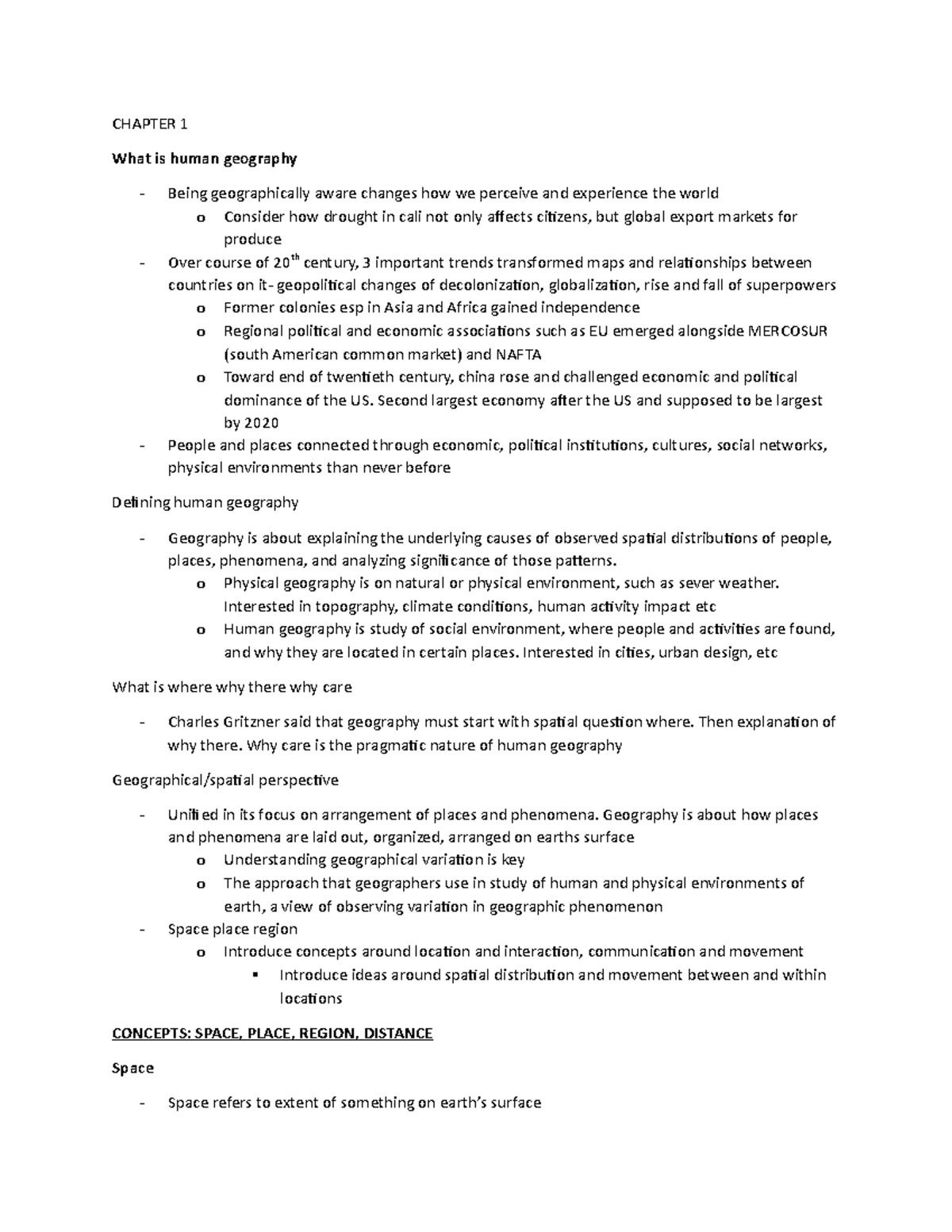 Week 1 Human Geography Textbook Notes (GEO 101) - Studocu