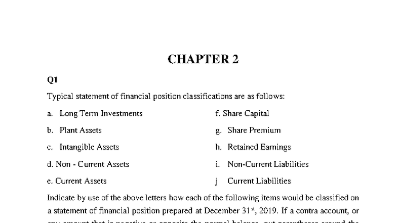 CHAPTER 2 - Financial Position Classifications & Business Transactions ...