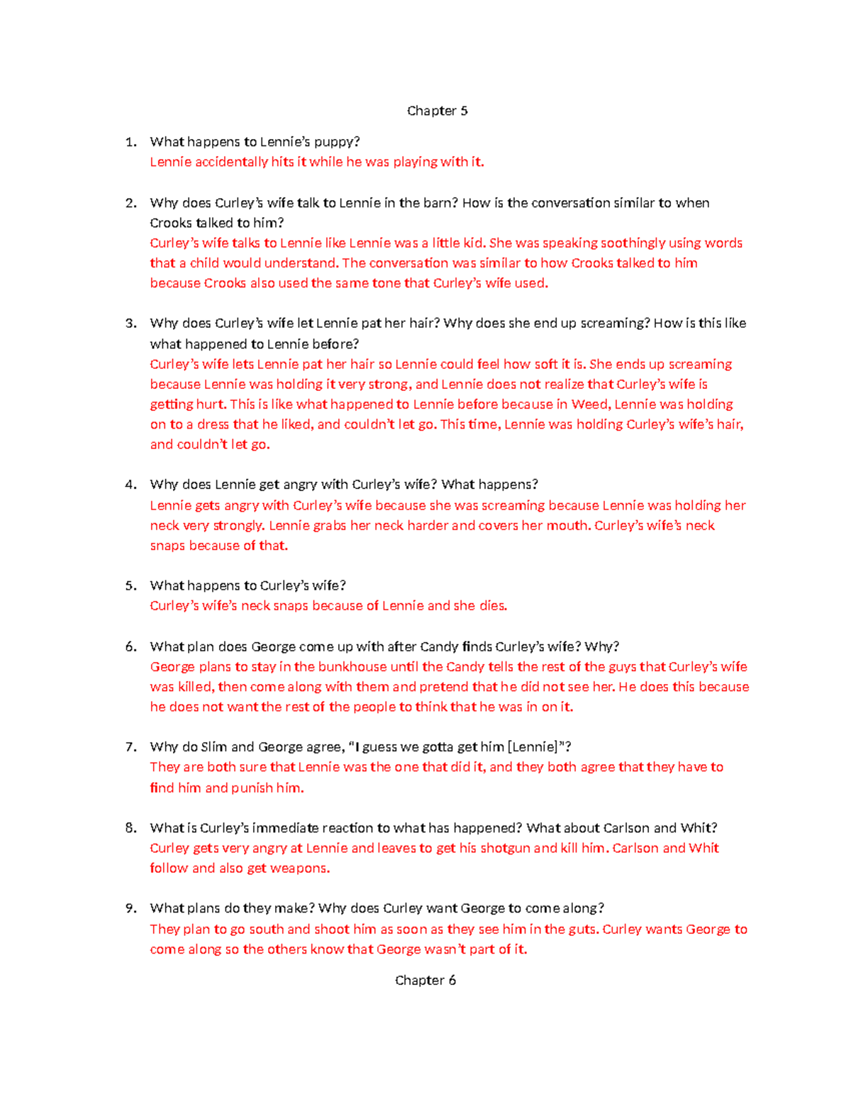 Of Mice and Men CH 5 & 6 Summary and Analysis - Studocu
