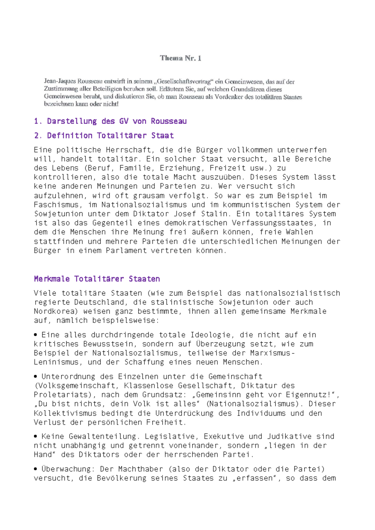Rousseau und der Totalitarismus: Analysen zu GV und Staatsmacht - Studocu