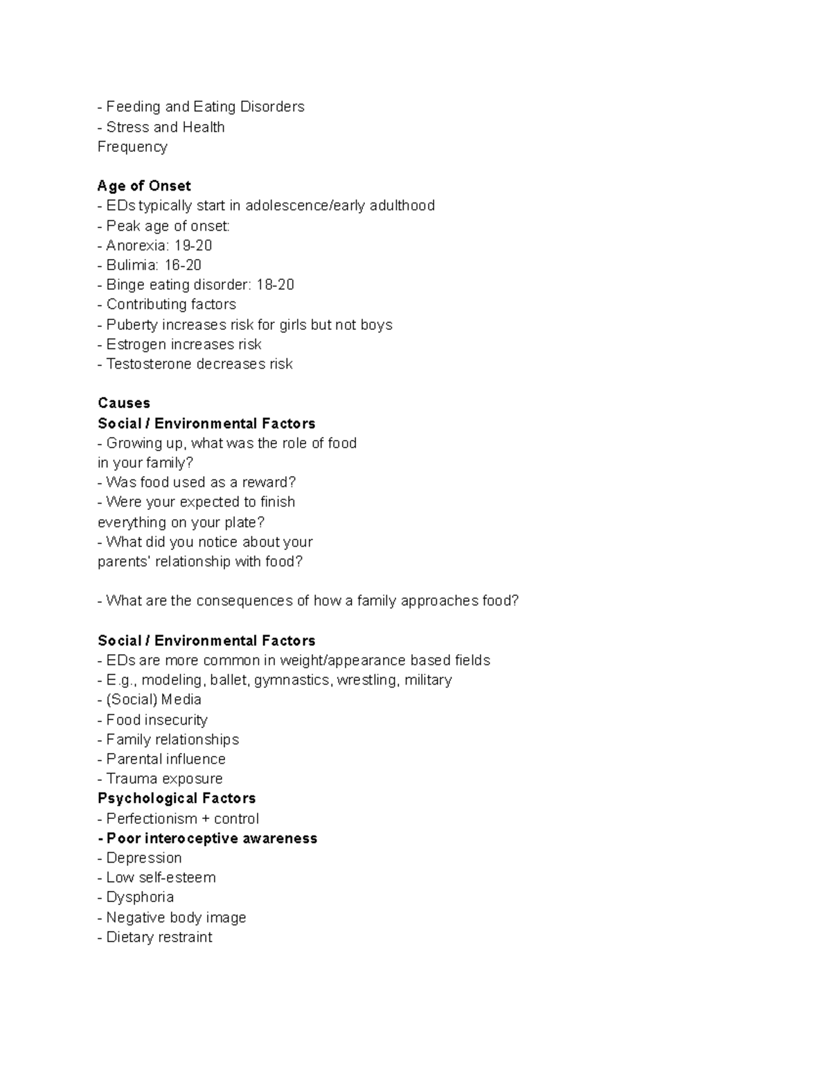 Feeding and Eating Disorders: Overview and Treatment - Studocu