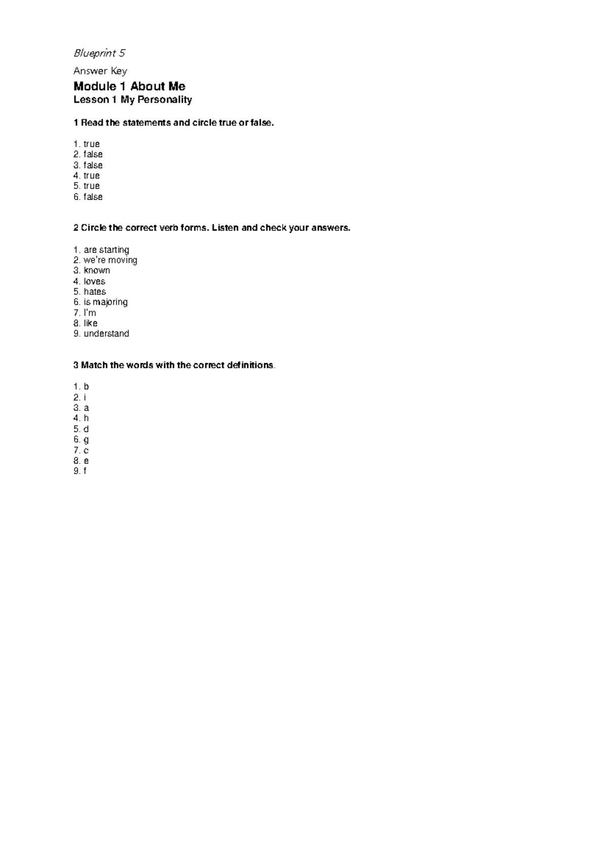 Blueprint WB 5 Answer Key: Modules 1-4 Overview & Exercises - Document Preview