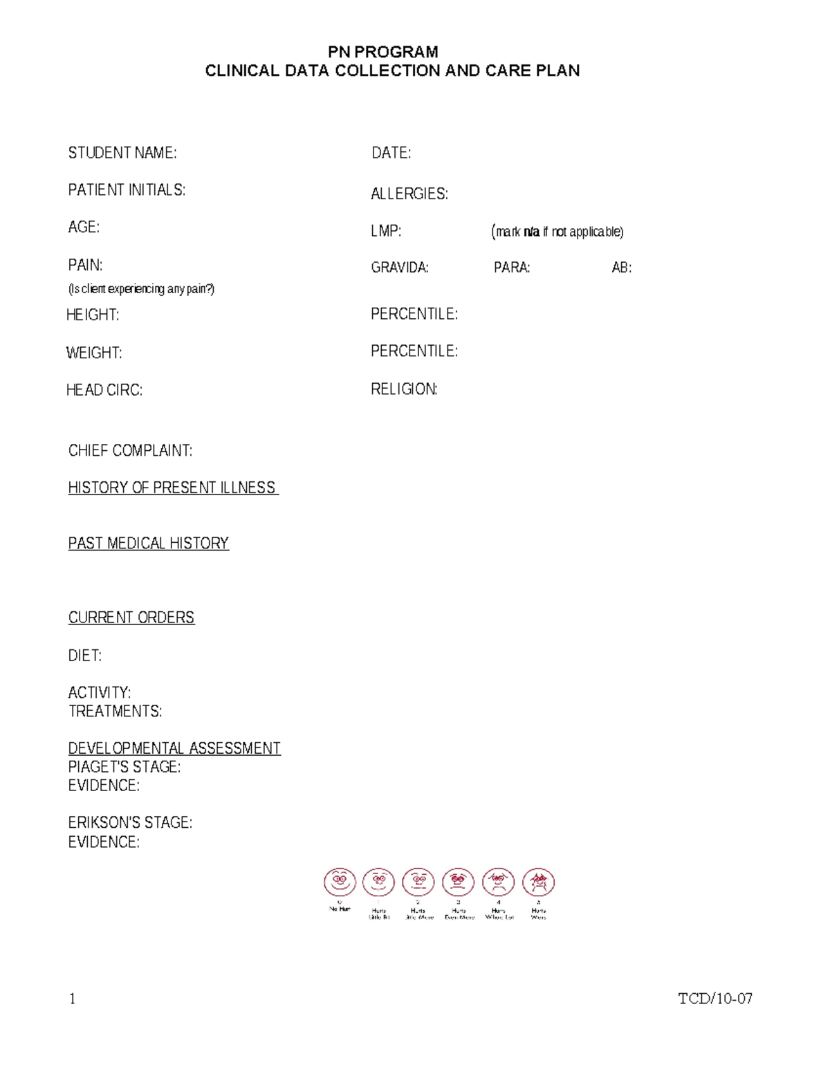 Careplan General Care - n/a - STUDENT NAME: DATE: PATIENT INITIALS: AGE ...