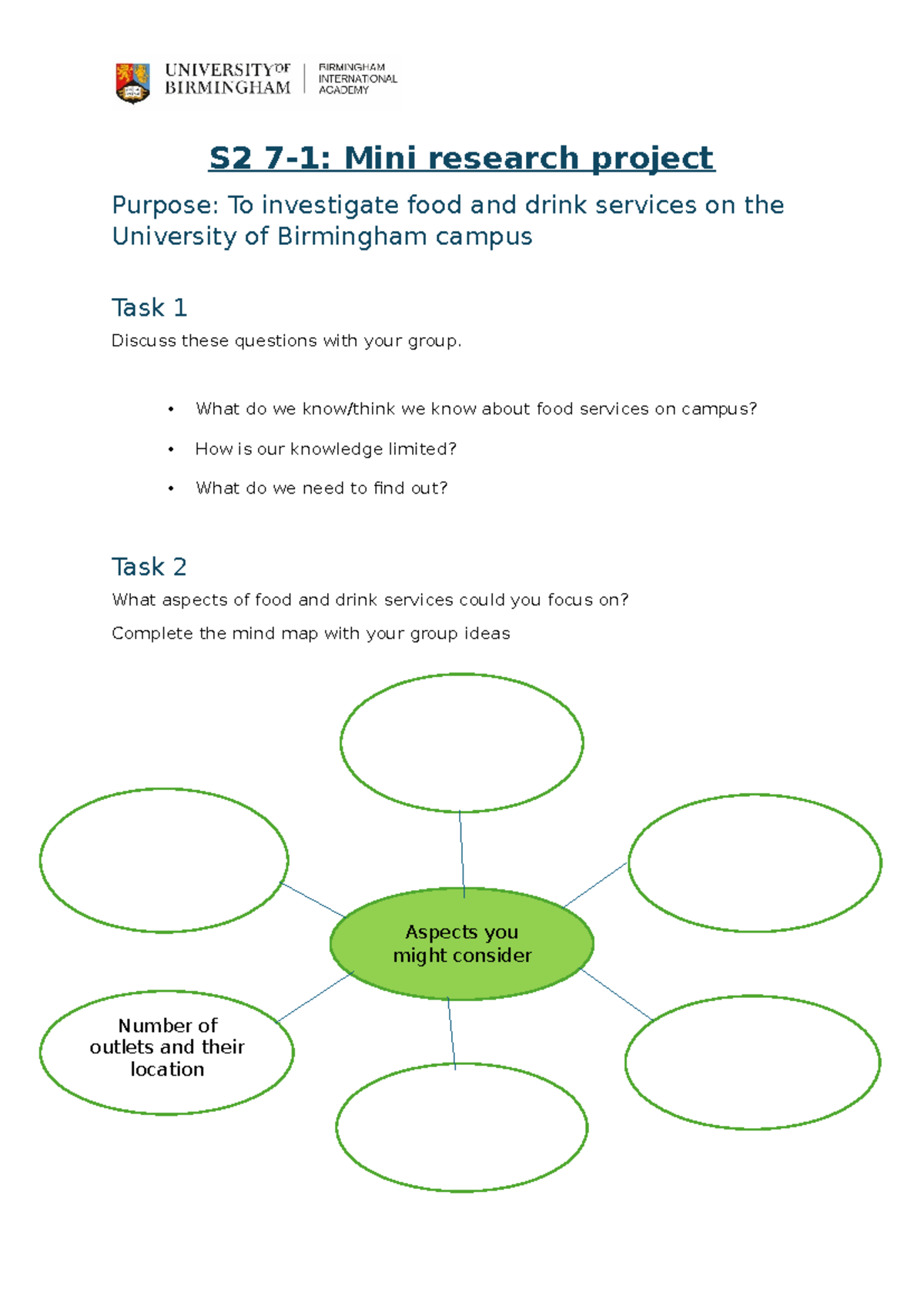 S2 7-1 Mini Research Project: Investigating Campus Food Services - Studocu