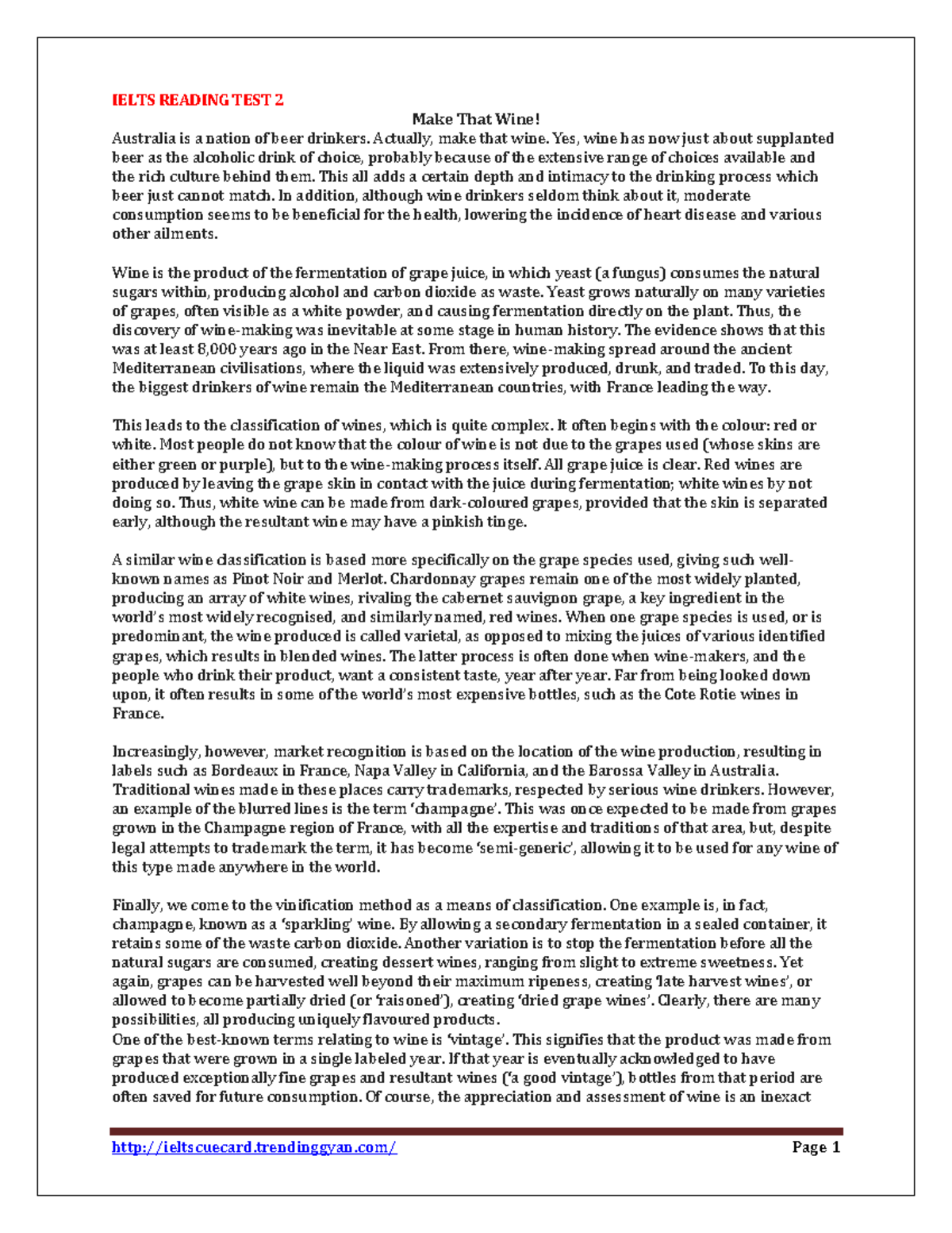 IELTS Reading Practice: Test 2 Overview and Wine Insights - Studocu