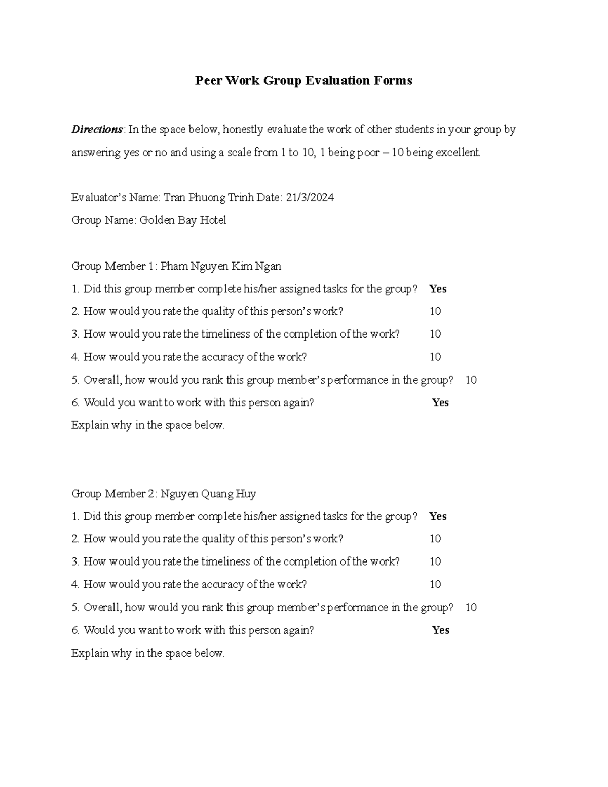 Group Peer Review Assessment Forms for Evaluation - Studocu
