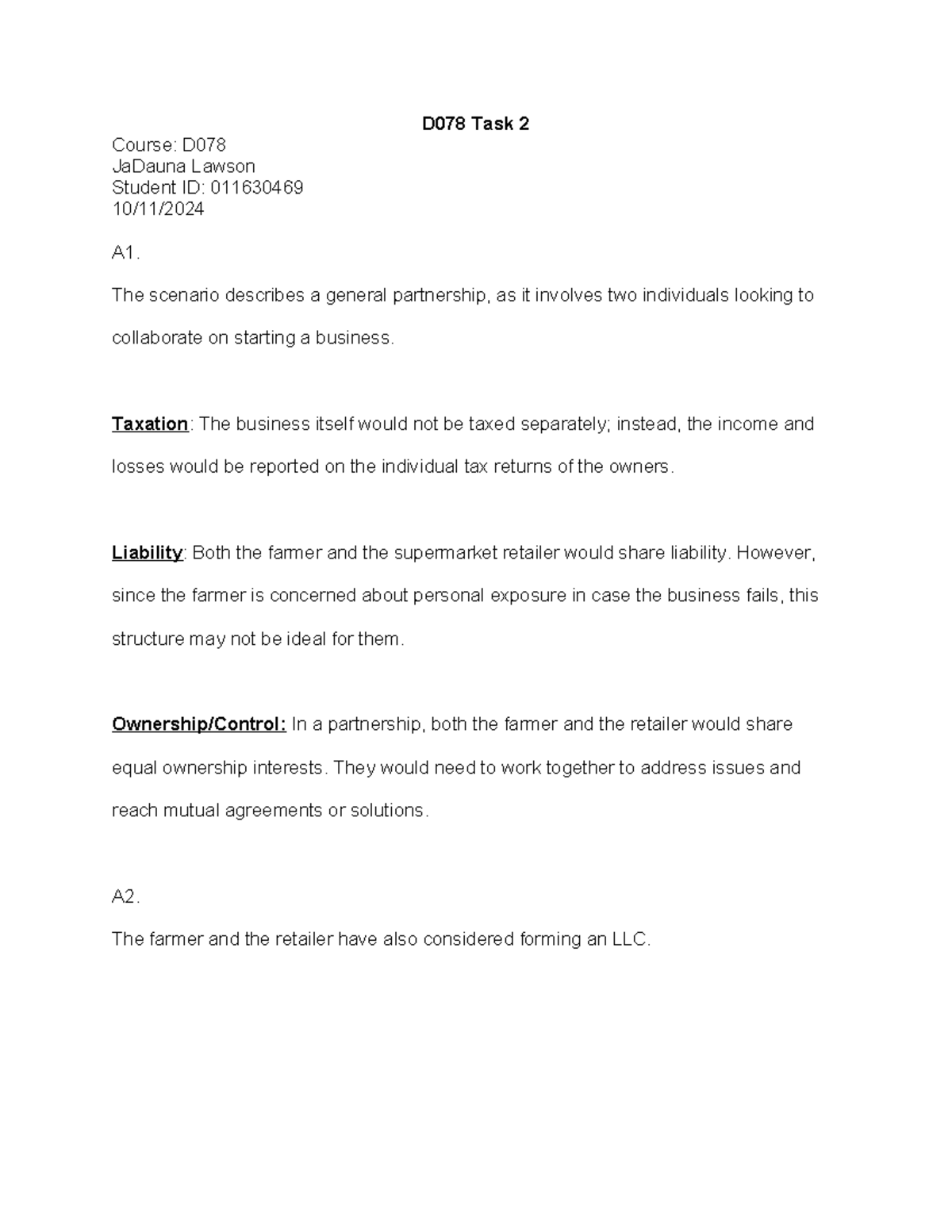 D078 Task 2 Legal and Ethical Considerations - D078 Task 2 Course: D ...