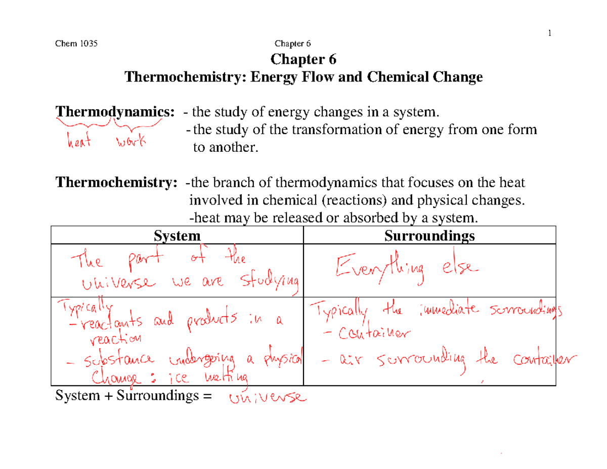 Chem 1035 Chapter 6 - Thermochemistry Overview and Key Concepts - Studocu