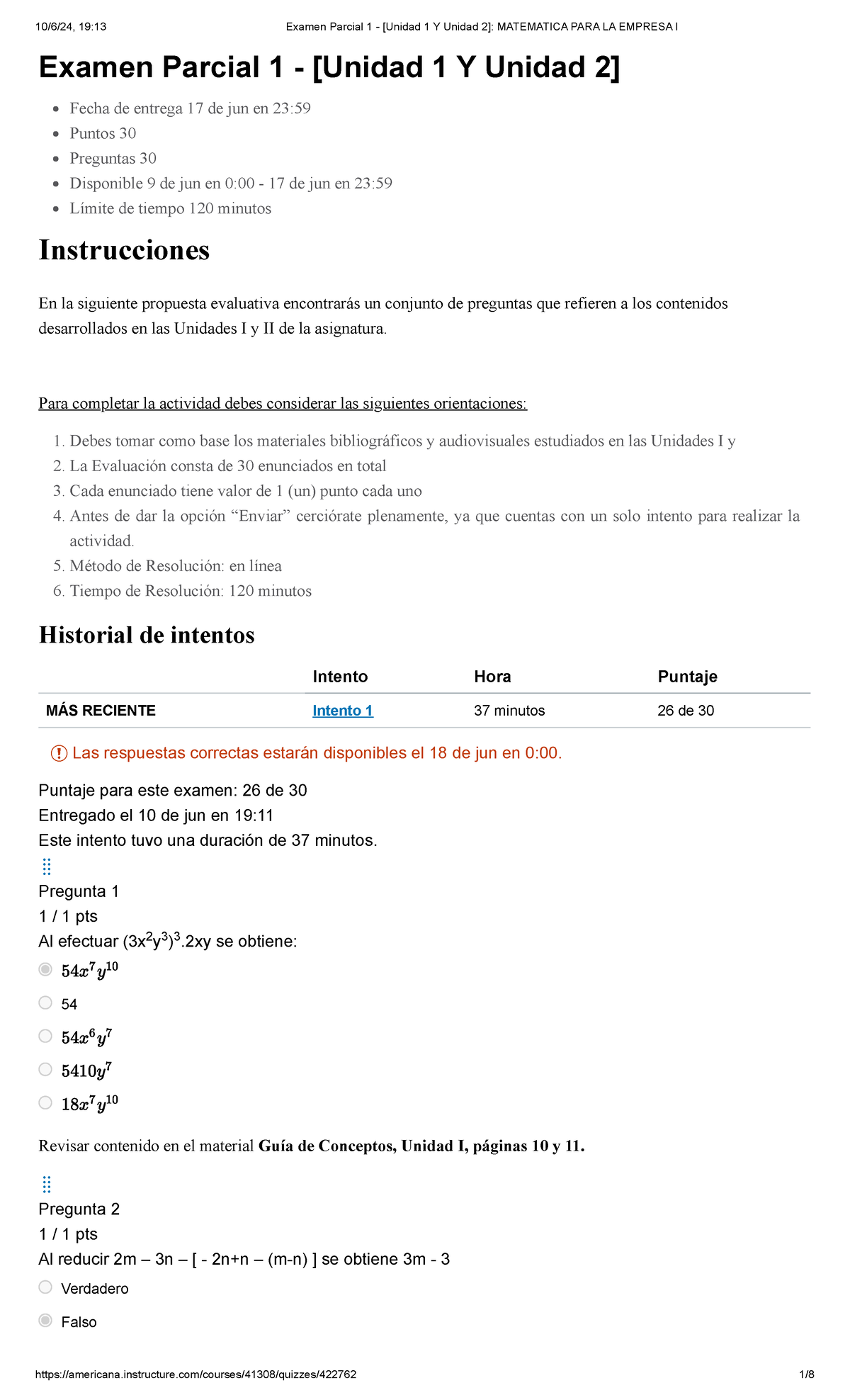 Examen Parcial 1: Unidades 1 y 2 - Puntos y Instrucciones - Studocu