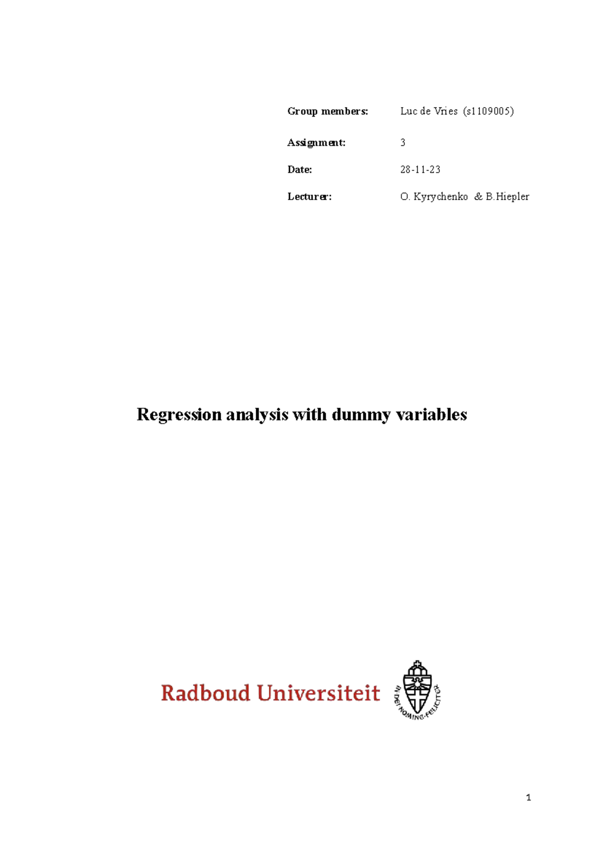 Econ 101 Assignment 3: Regression Analysis with Dummy Variables ...