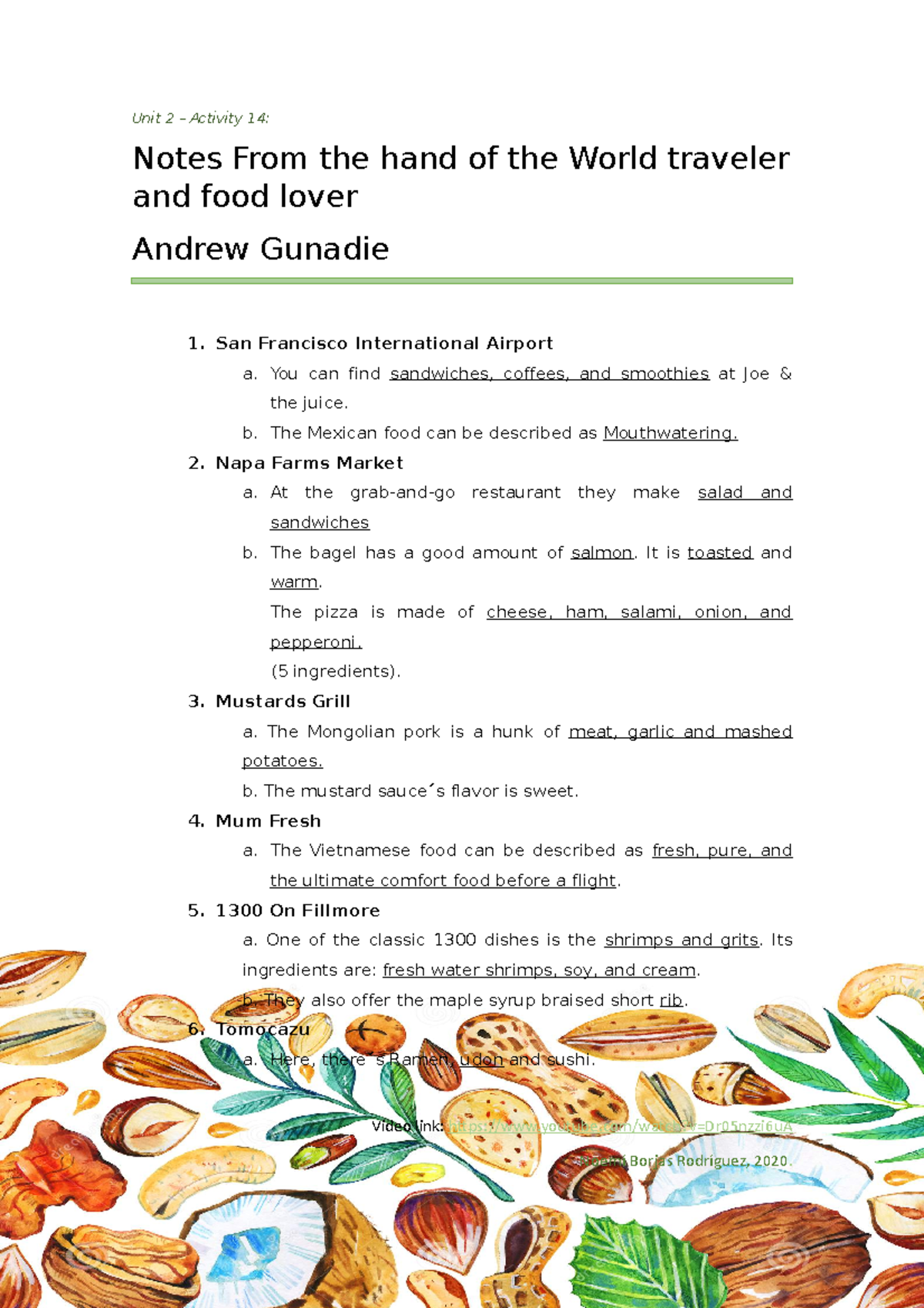 Unit 2 - Activity 14: Culinary Notes from World Traveler Andrew Gunadie ...