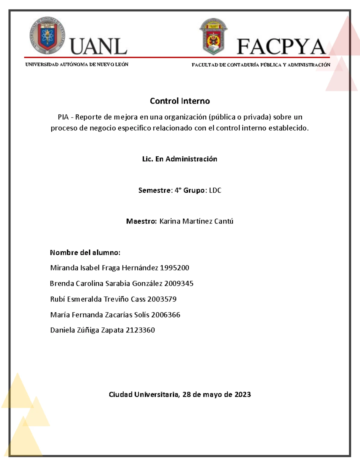 659257478 Informe de Auditoría Interna y Control en Banco Totote - Studocu