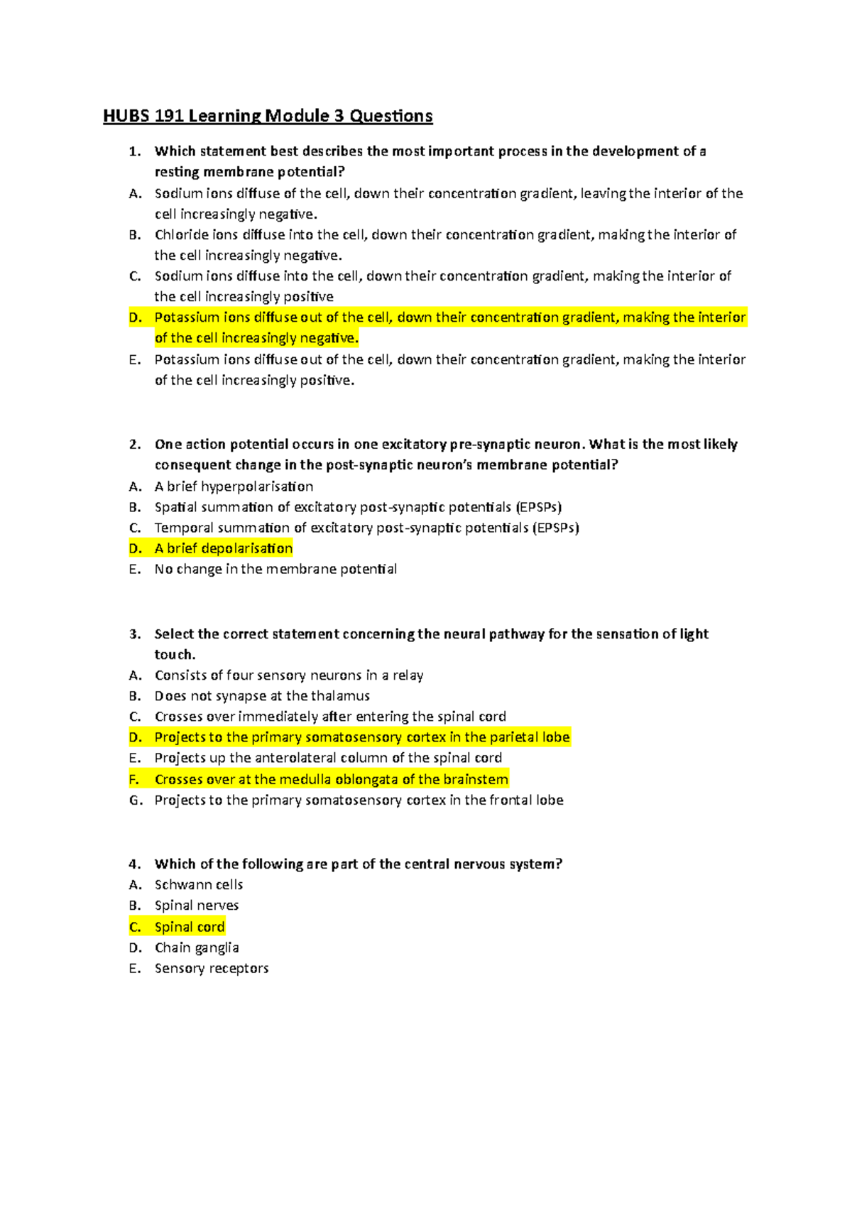 HUBS 191 Final Exam Study Guide - Learning Module 3 Questions - Studocu
