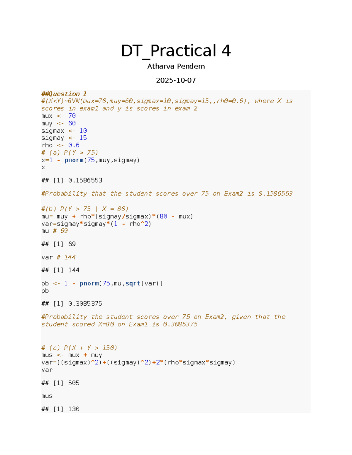 A064 DT Practical 4 - Exam Score Analysis by Nites - Studocu