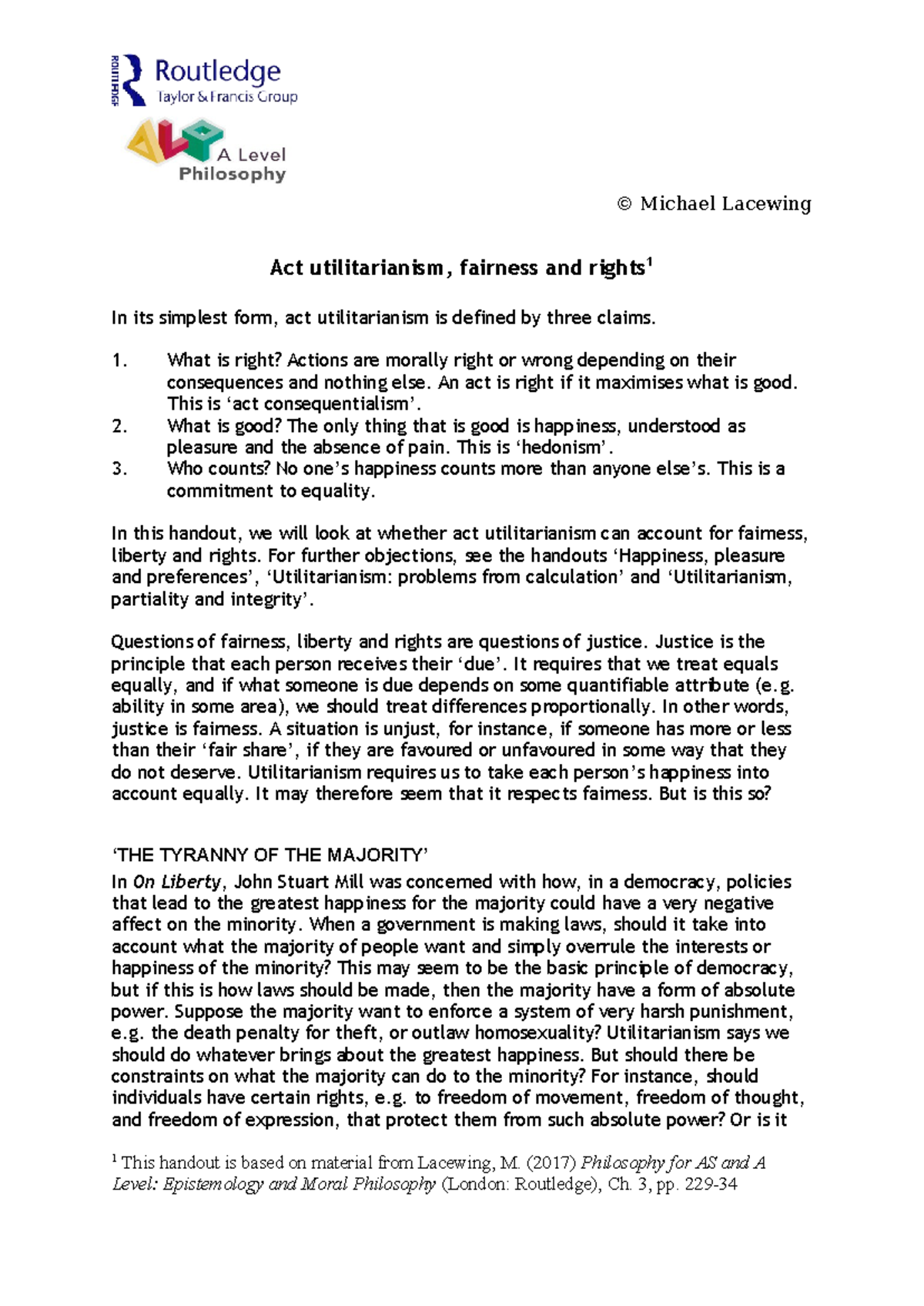 Utilitarianism, Fairness, and Rights: A Study on Act Utilitarianism ...