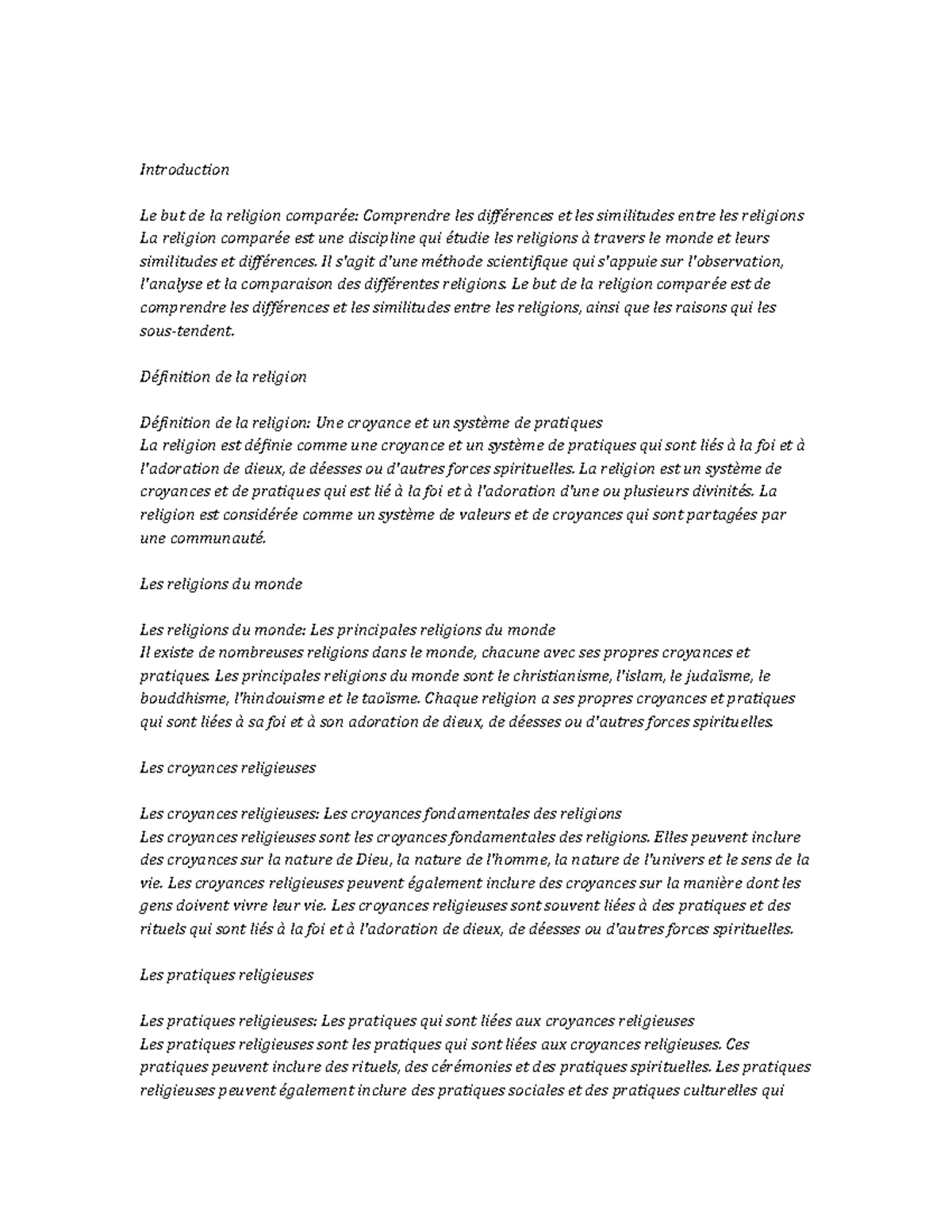 Notes de cours sur la Religion Comparée : Concepts et Méthodes - Studocu