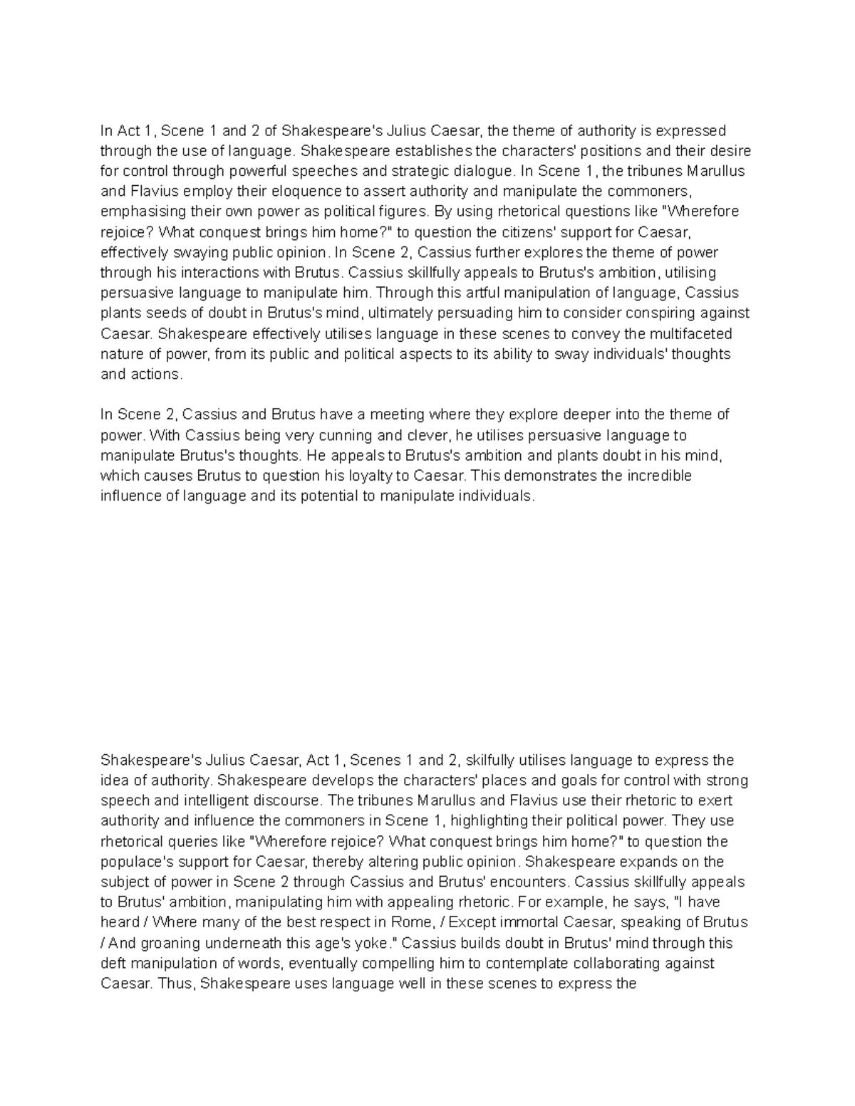 Julius Caesar Petal Paragraph - In Act 1, Scene 1 and 2 of Shakespeare ...