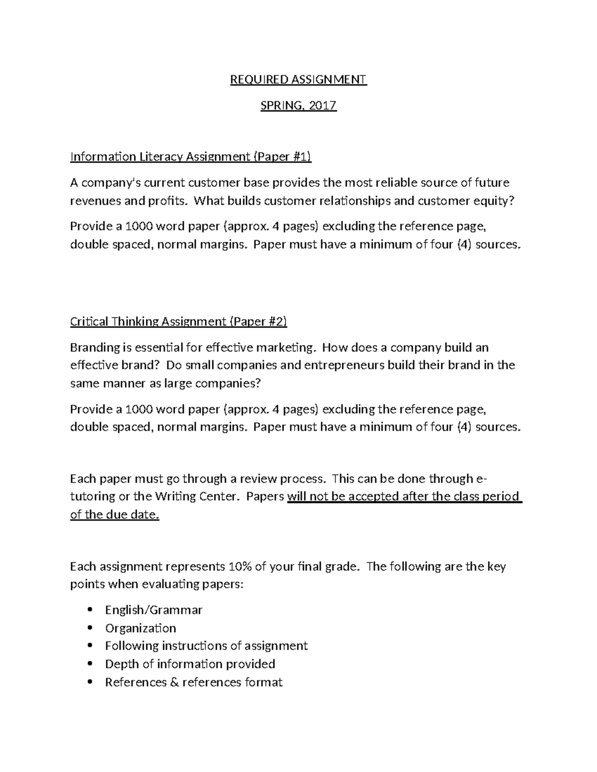 Marketing Paper Assignments: Info Lit & Branding (Spring 2017) - Studocu
