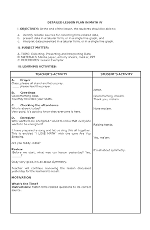 Lesson Plan in Math IV - DETAILED LESSON PLAN IN MATH IV I. OBJECTIVES ...