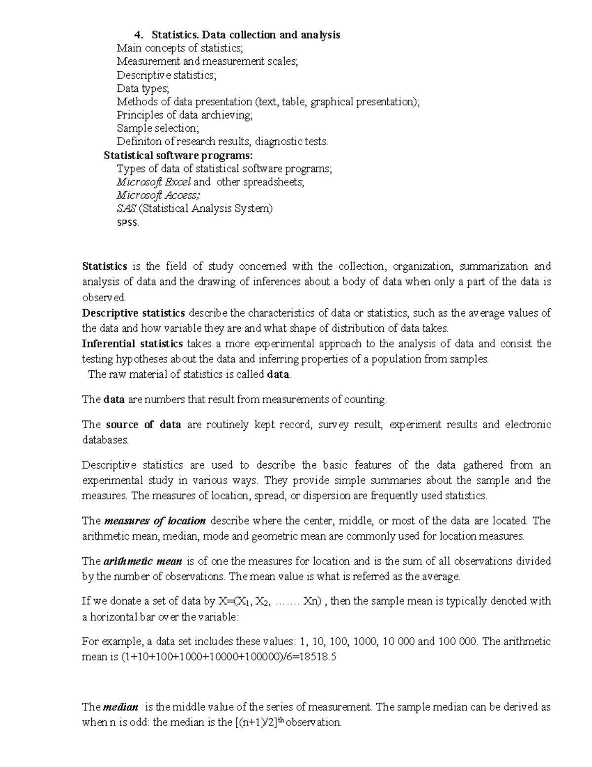 4 Handout ENG Statistics 2020 elearning - Statistics. Data collection ...