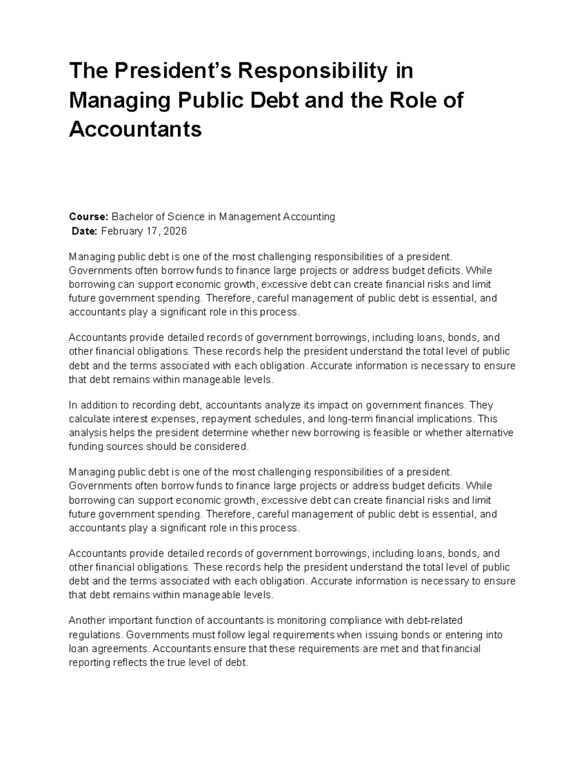 The President's Role in Public Debt Management & Accountants' Impact ...