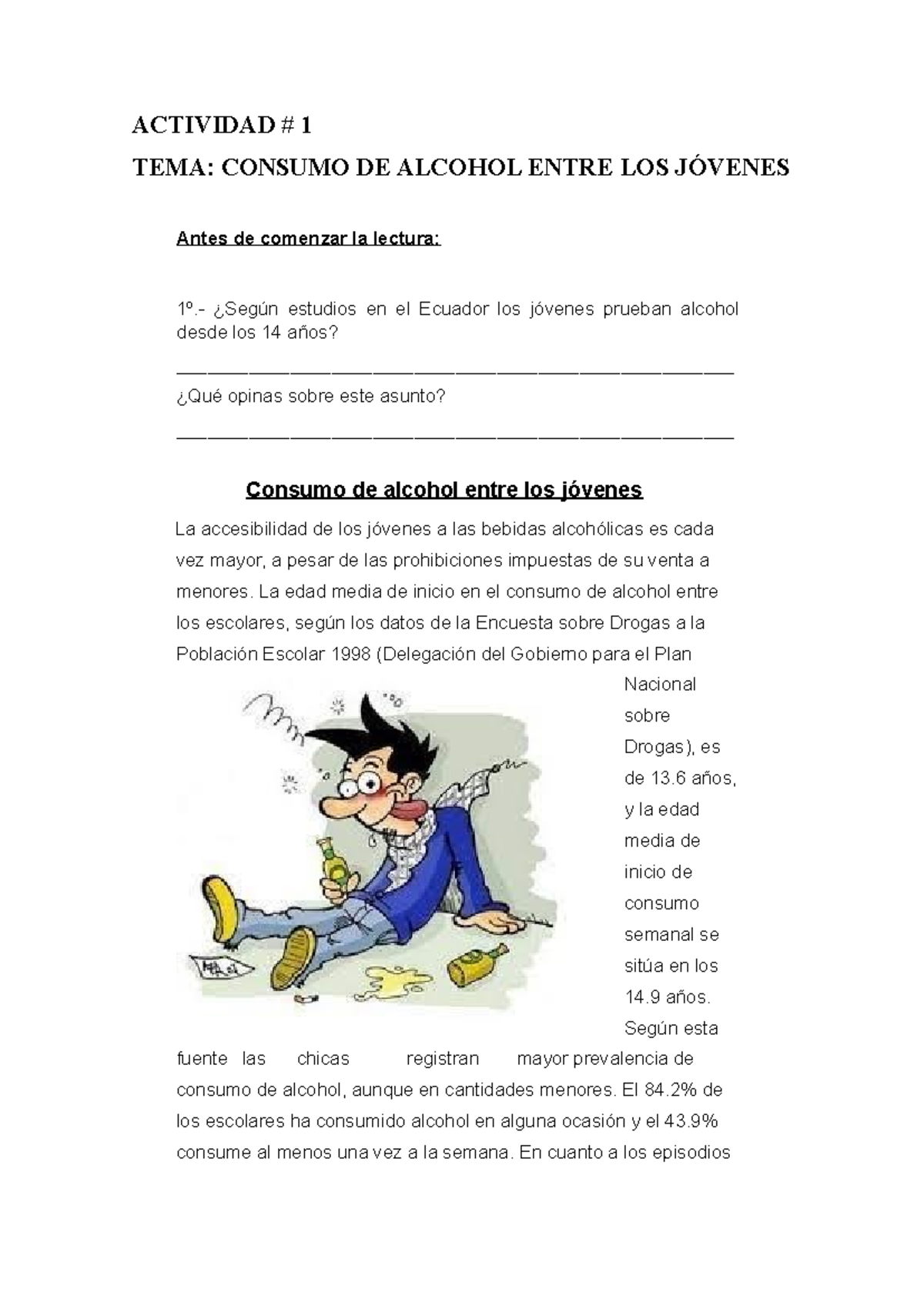 Actividad 1: Consumo de Alcohol en Jóvenes - Análisis y Opiniones - Document Preview