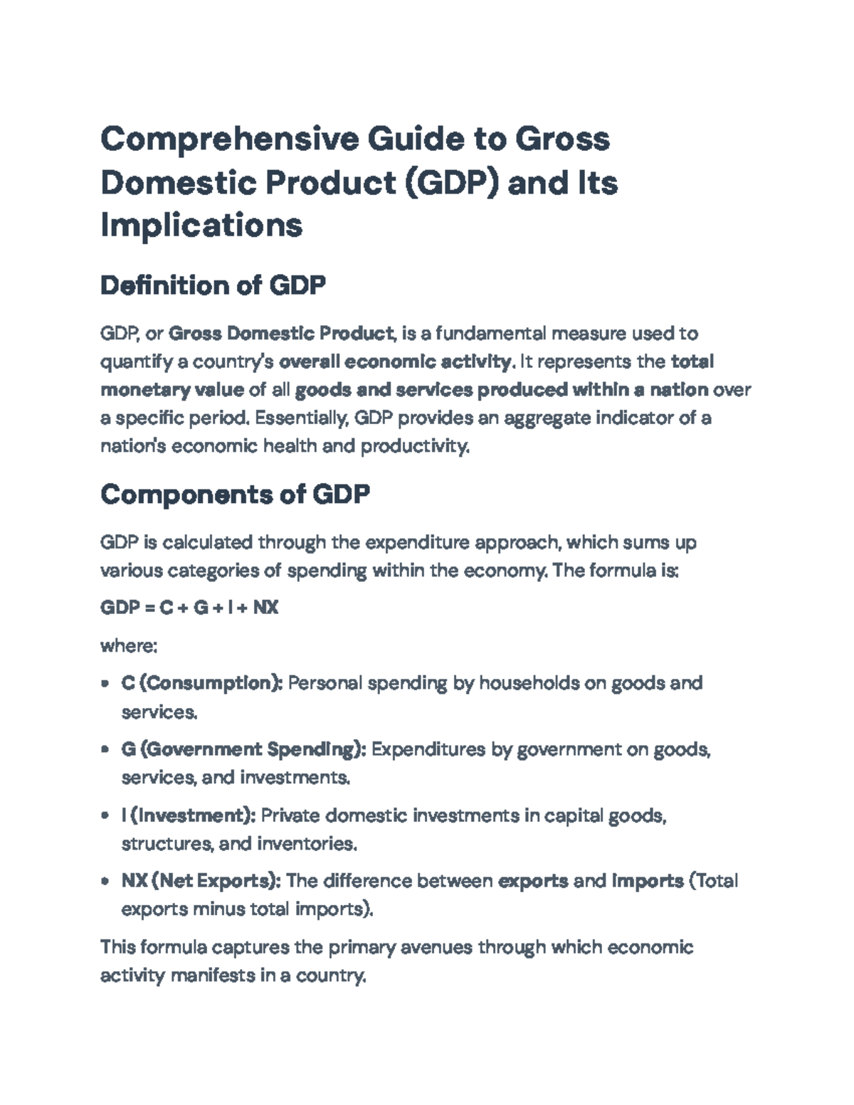 Comprehensive Guide to GDP: Definition, Components & Implications - Studocu