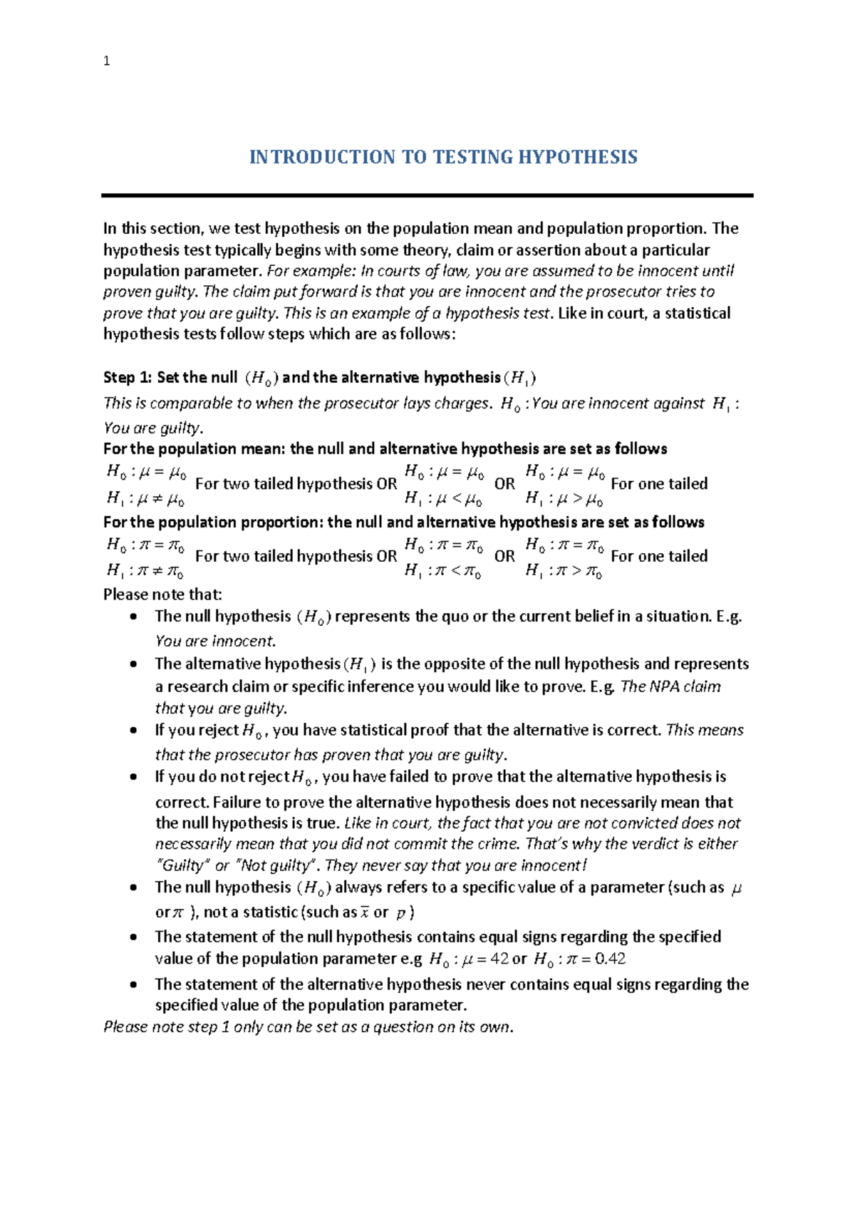 Introduction to Hypothesis Testing in Statistics (STAT 101) - Studocu