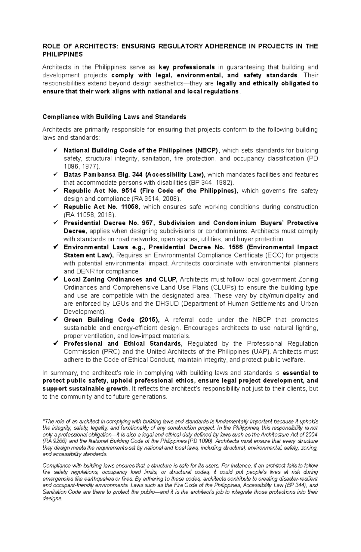 Roles of Architects in Regulatory Compliance and Sustainable ...