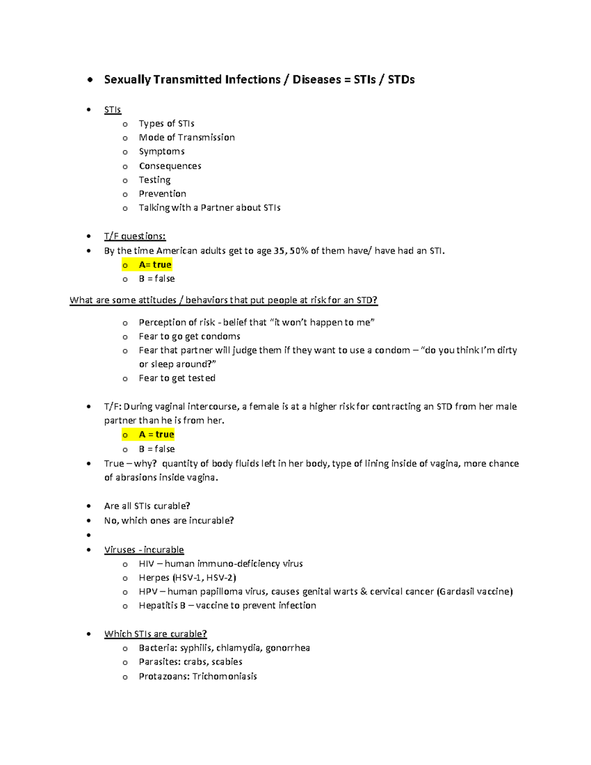 Sexually Transmitted Infections (STIs) - PP Notes Review - Studocu
