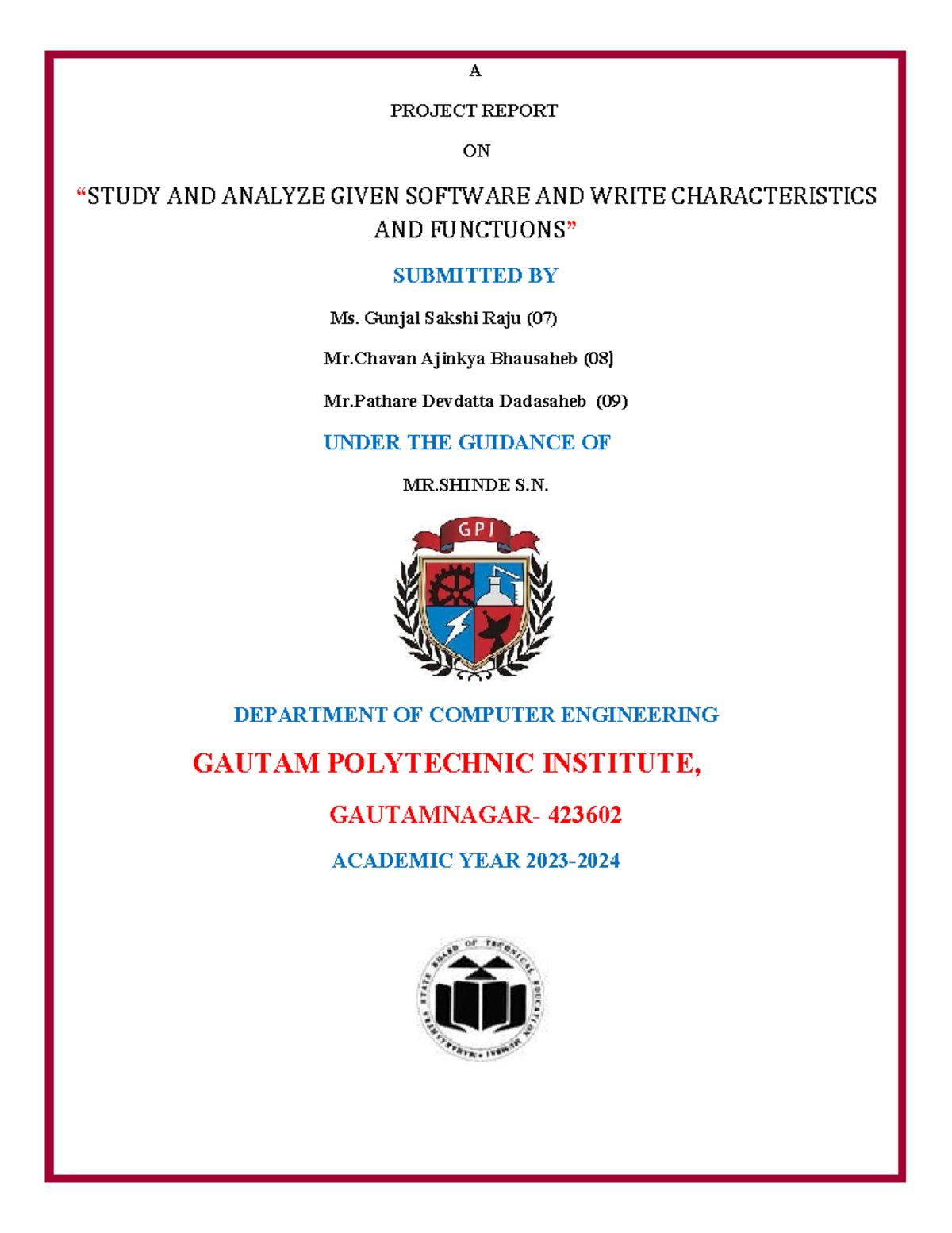 Software Dev Engineering - A PROJECT REPORT ON “STUDY AND ANALYZE GIVEN ...