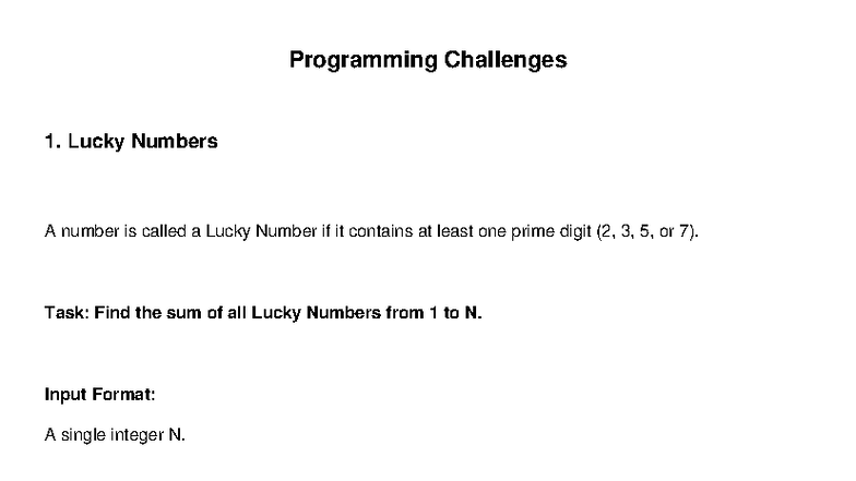 Programming Challenges 1: Lucky Numbers & Staircase Painting - Studocu