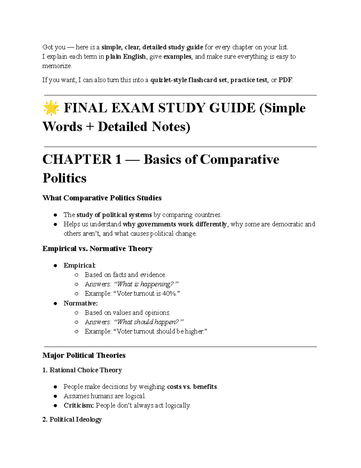 Final Exam Study Guide: Comparative Politics Overview - Studocu