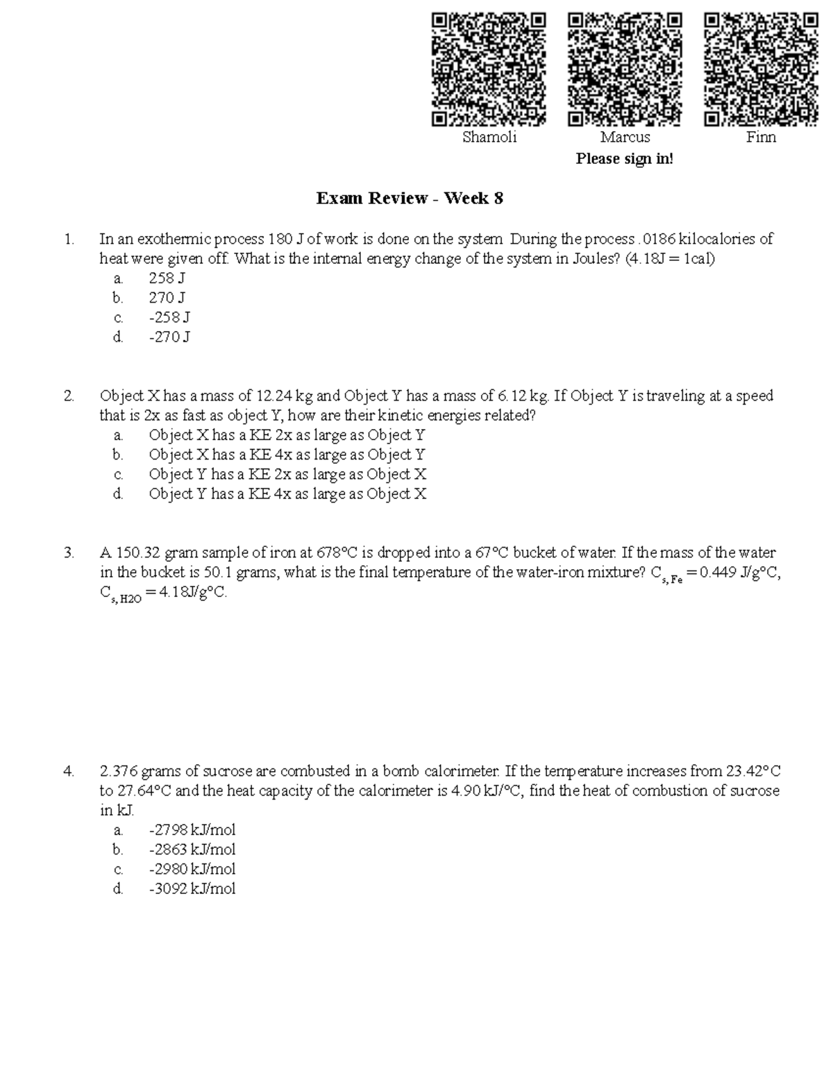 Exam 2 Review Sheet - Practice Questions (Chemistry 101) - Studocu