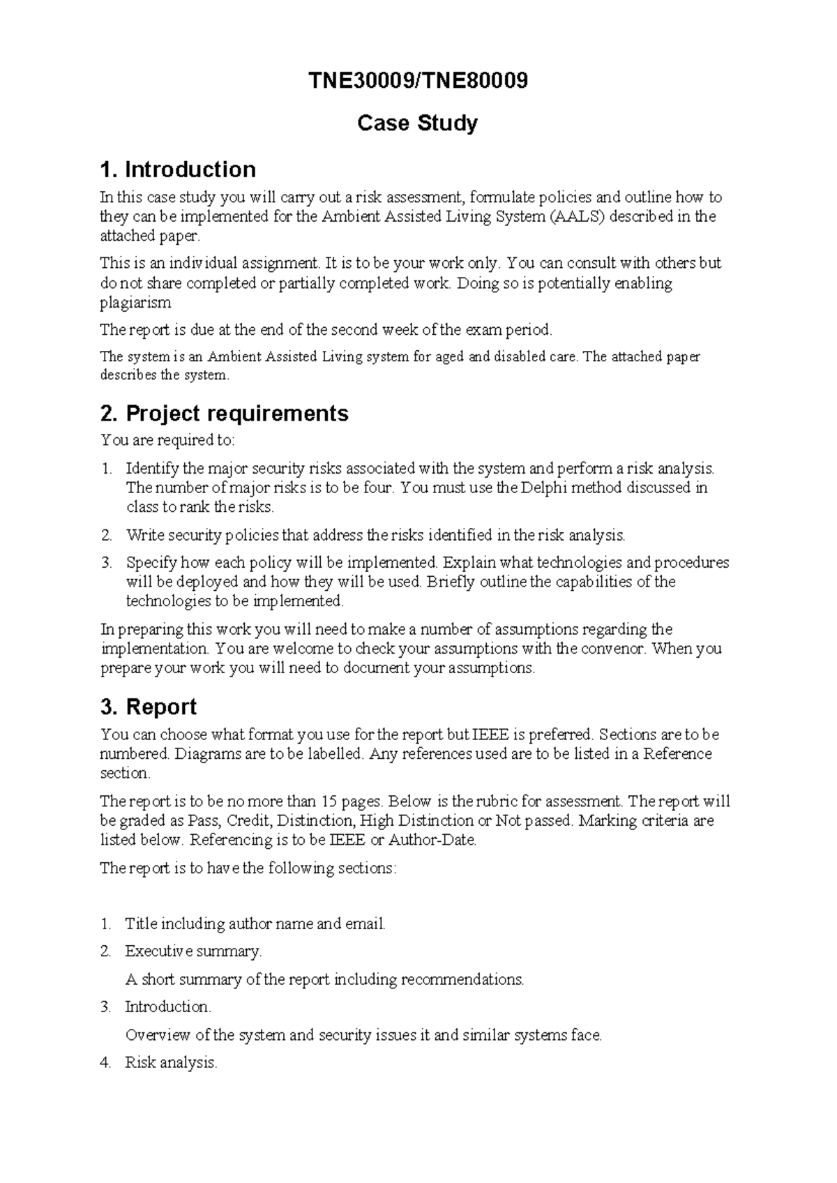 TNE30009/TNE Case Study: Risk Assessment and Policy Formulation for ...
