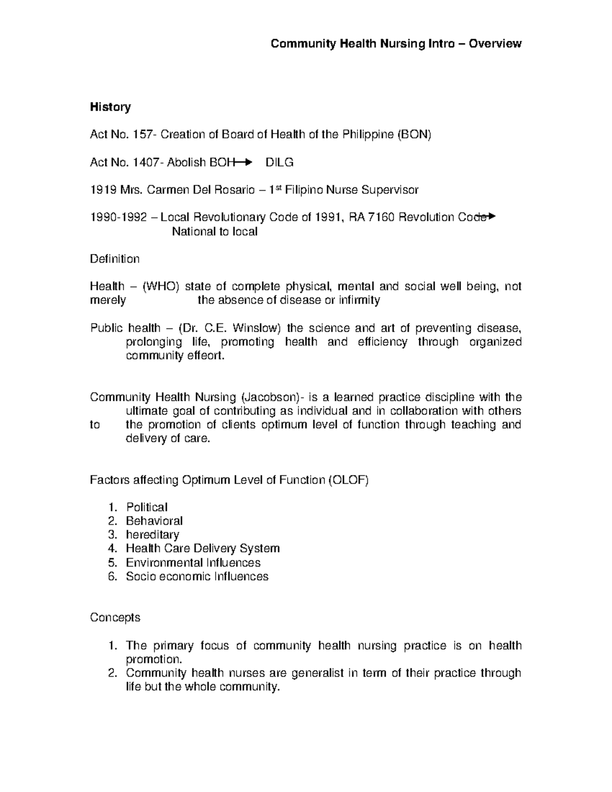 CHN 101 Community Health Nursing Intro Lecture Notes Overview - Studocu