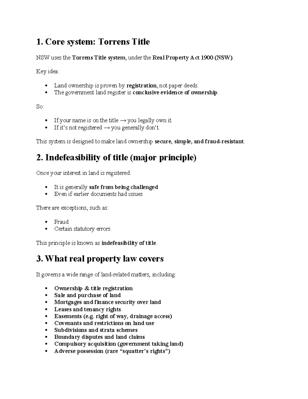 Real Property Law Summary: Torrens Title System Overview - Studocu