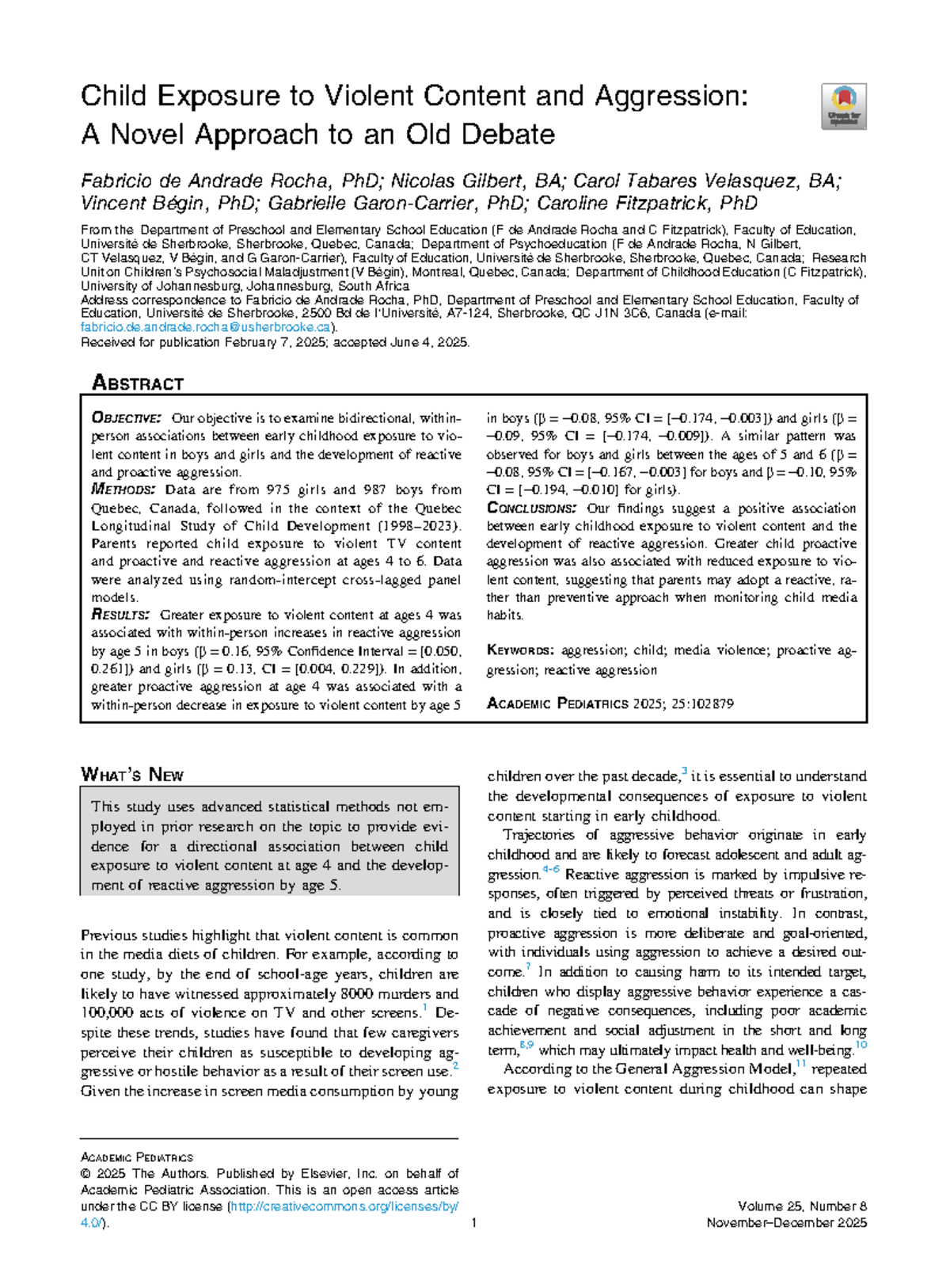 Child Exposure to Violent Content and Aggression: Insights from QLSCD ...