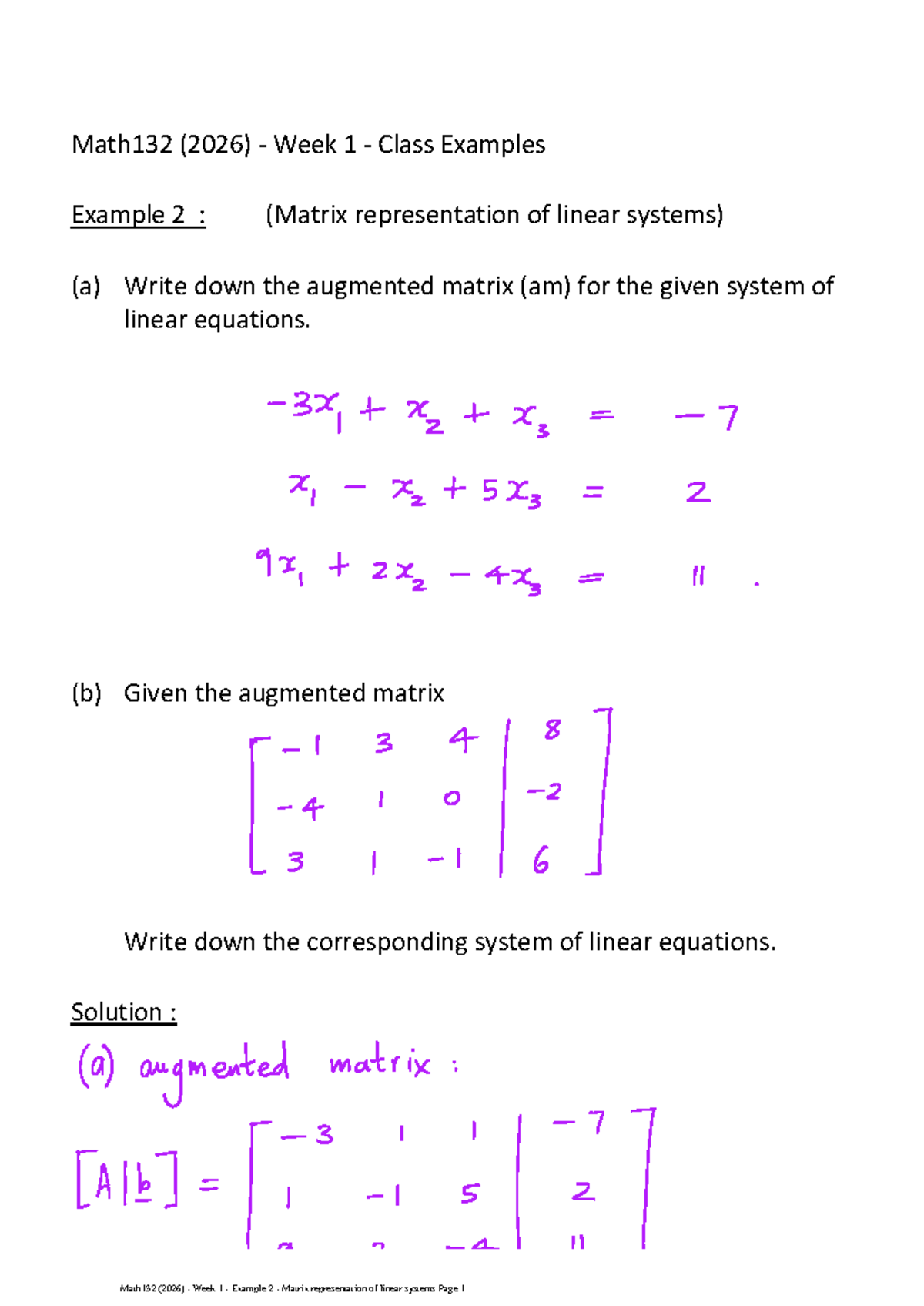 3. Week 1 - Example 2 - Matrix representation of linear systems ...
