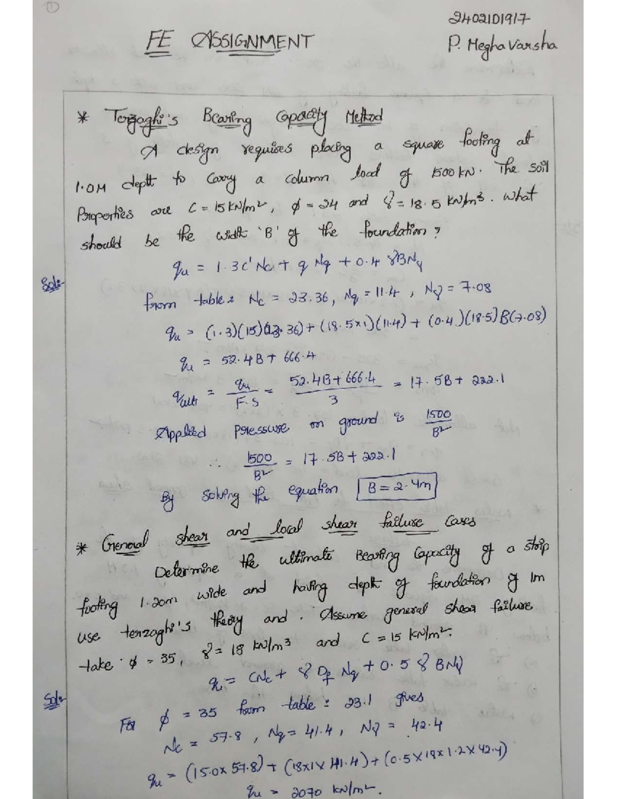 FEassignment - Foundation engineering problem - 2402101917 FE ...