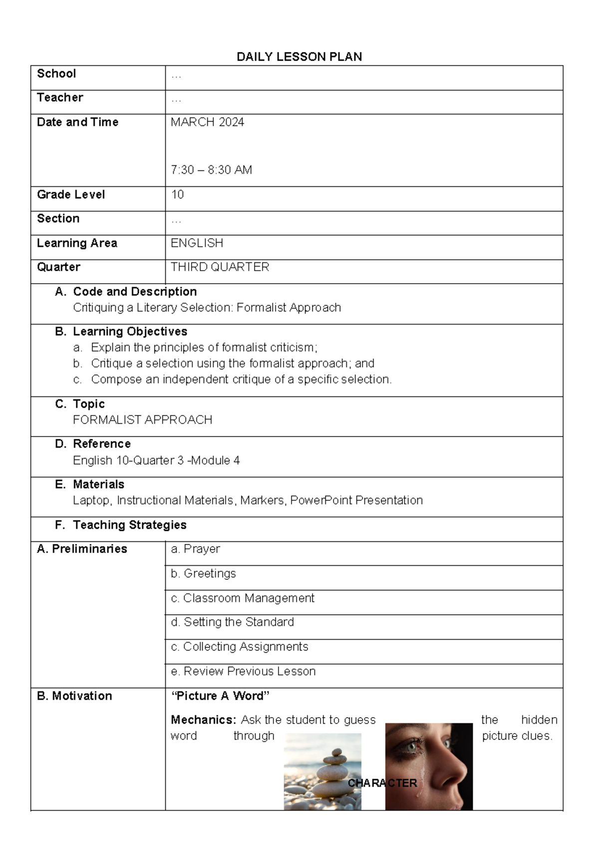ENGLISH 10 Q3 Module 4 Lesson 1: Formalist Approach to Literature - Studocu