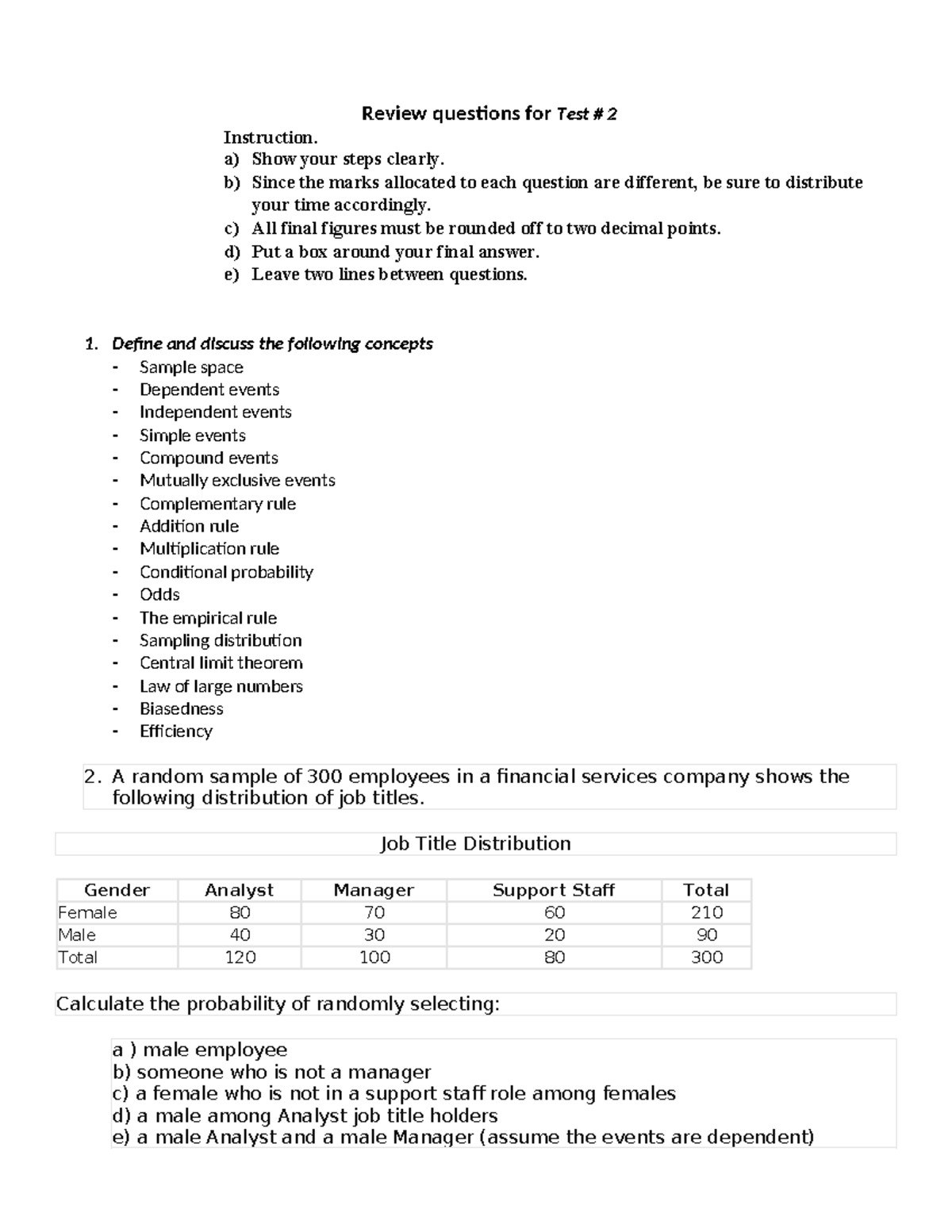 Review Questions for Test 2-2: Probability & Statistics Concepts - Studocu