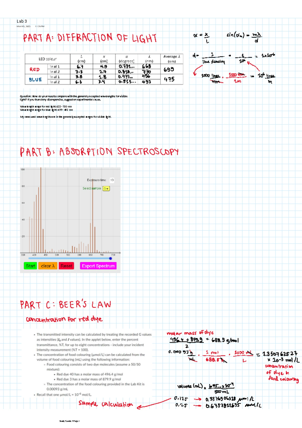 Lab 3: Diffraction and Spectral Absorbtion - Lab 3 : Diffraction ...