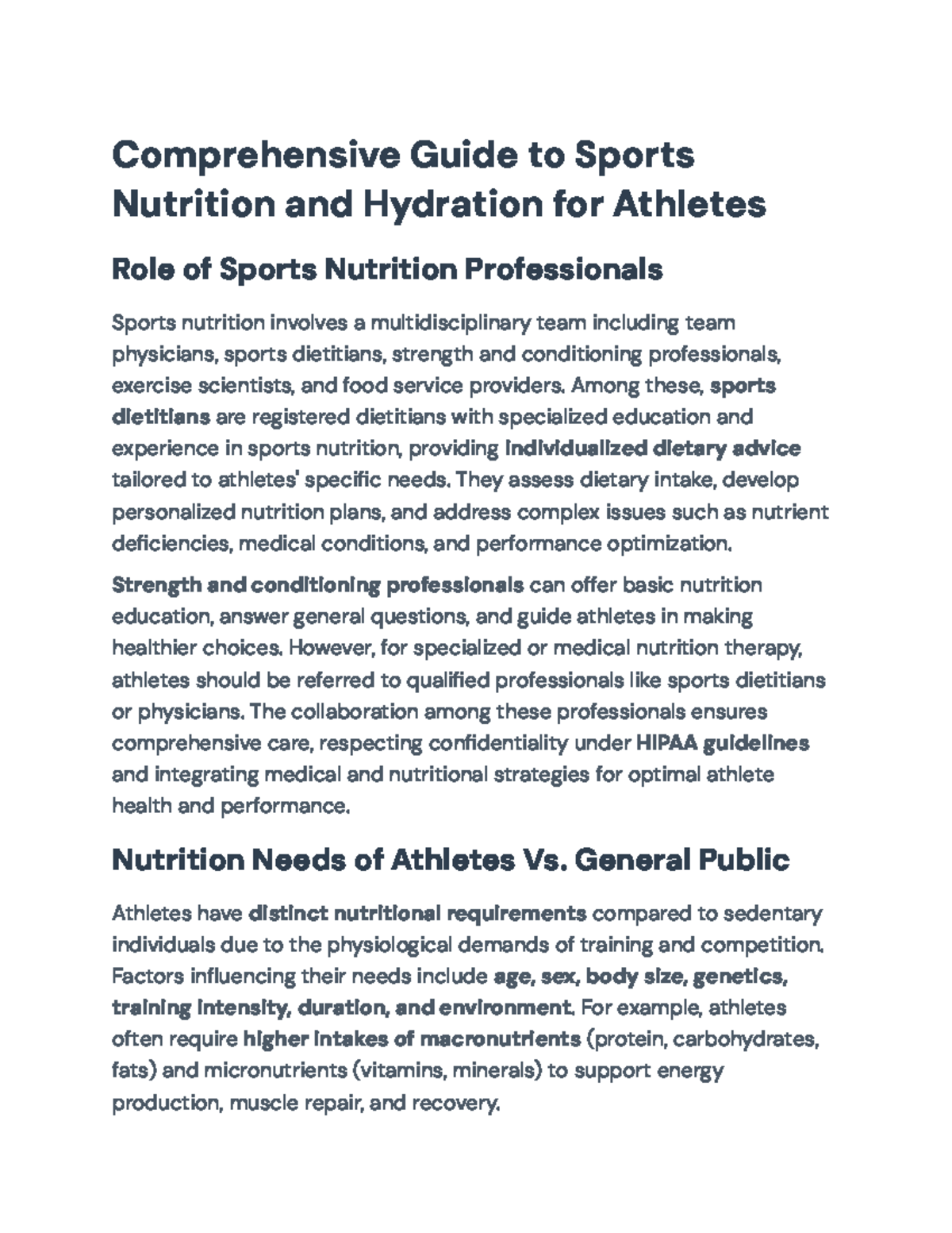 Comprehensive Guide to Sports Nutrition & Hydration for Athletes - Studocu