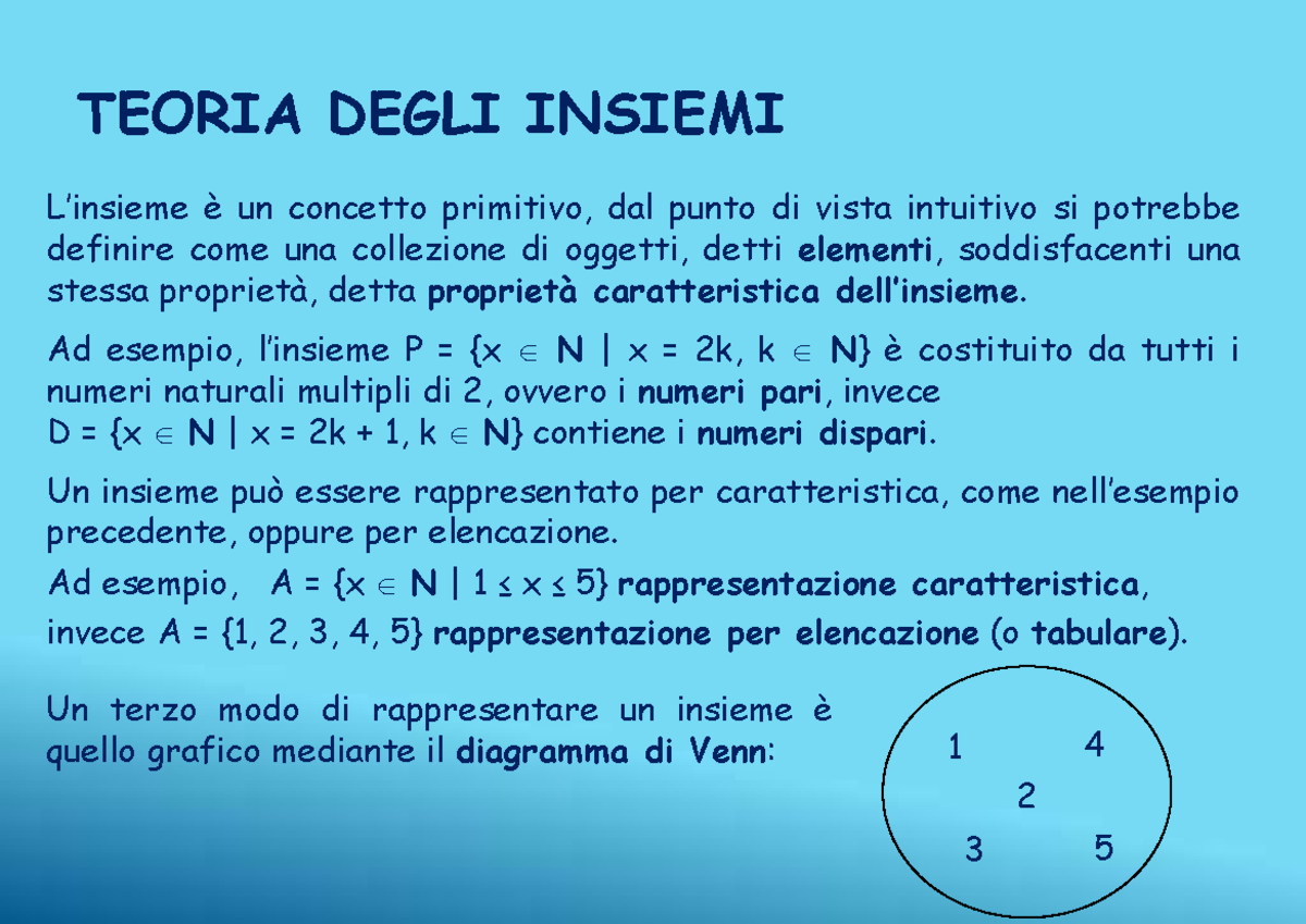Teoria degli Insiemi: Concetti e Operazioni Fondamentali - Studocu