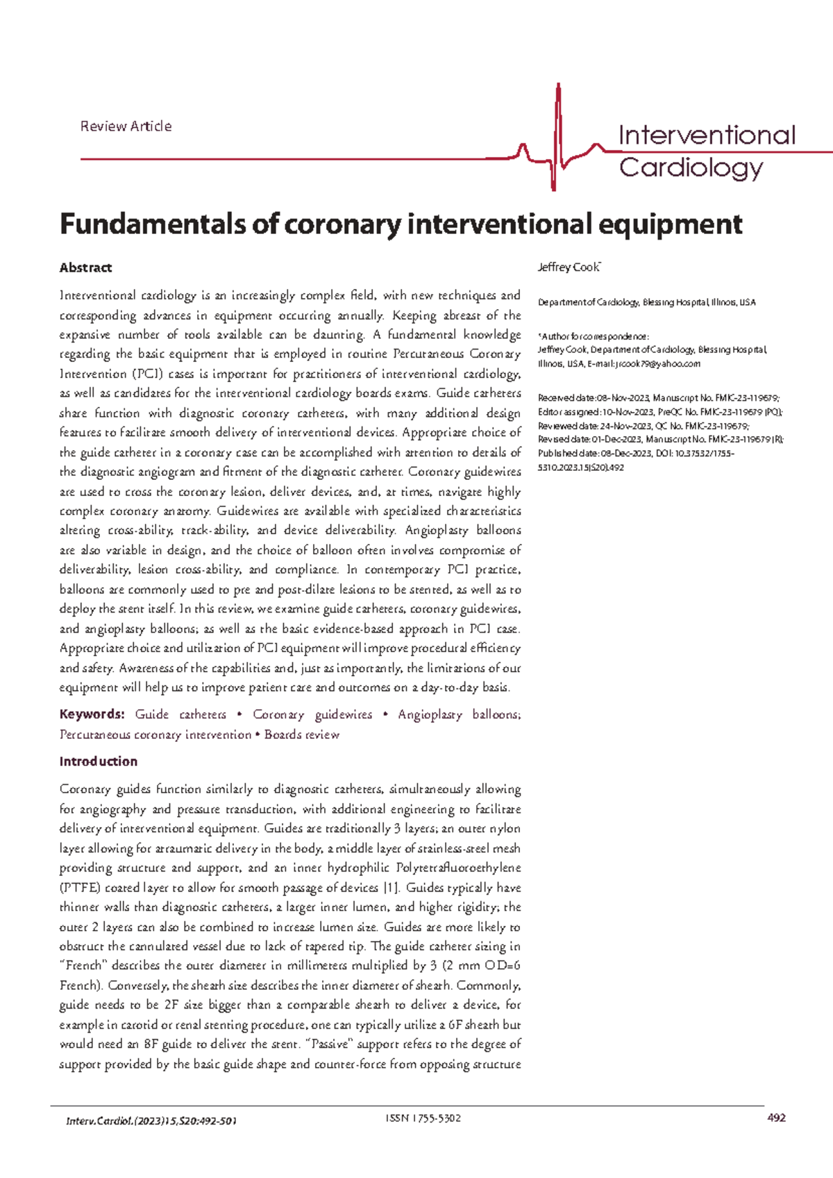 Interventional Cardiology (IC 101): Essentials of Coronary Equipment ...