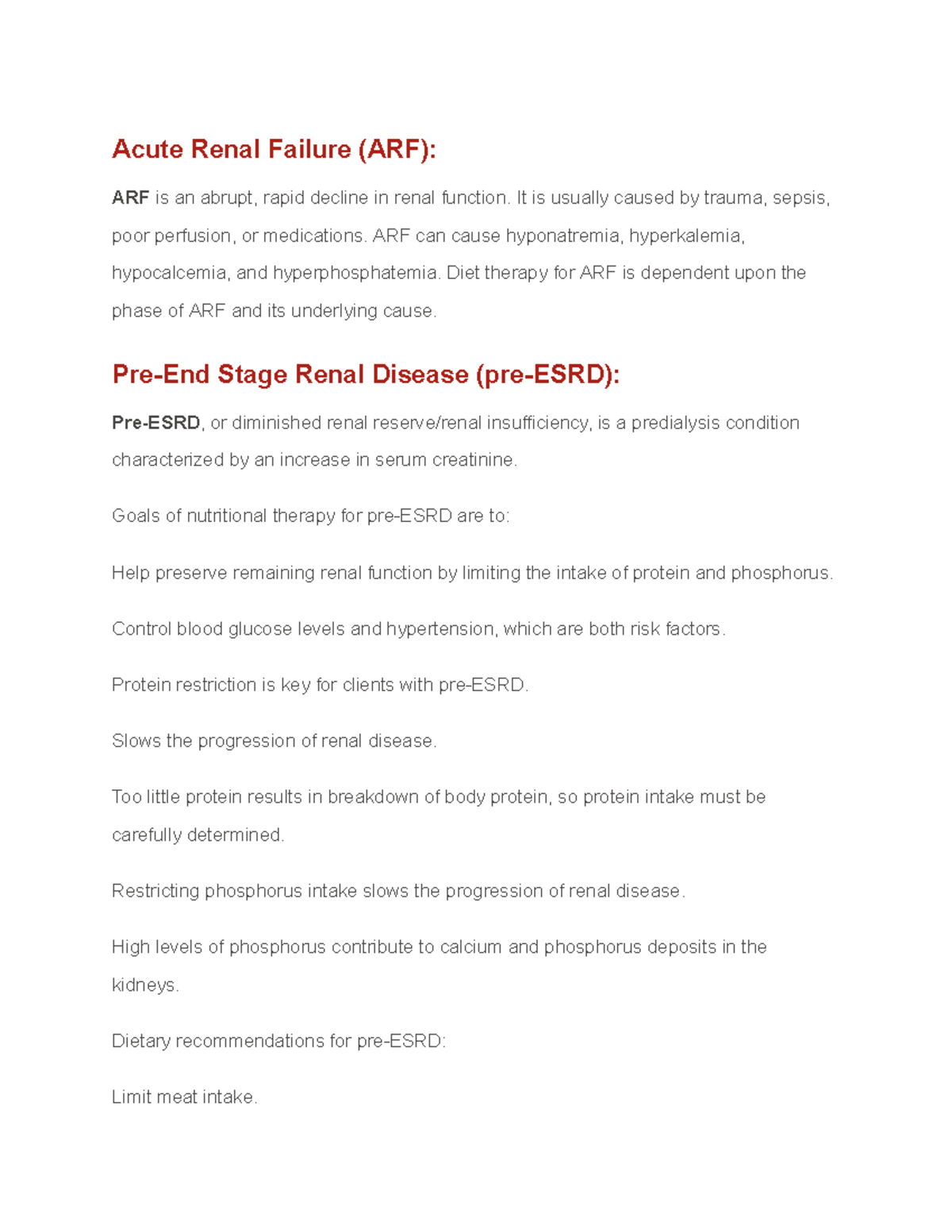 Nutritional Therapy for Acute Renal Failure (ARF) Management - Studocu