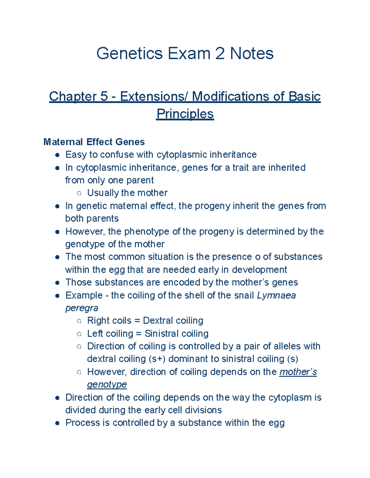 Genetics 212: Comprehensive Exam 2 Review Notes - Studocu